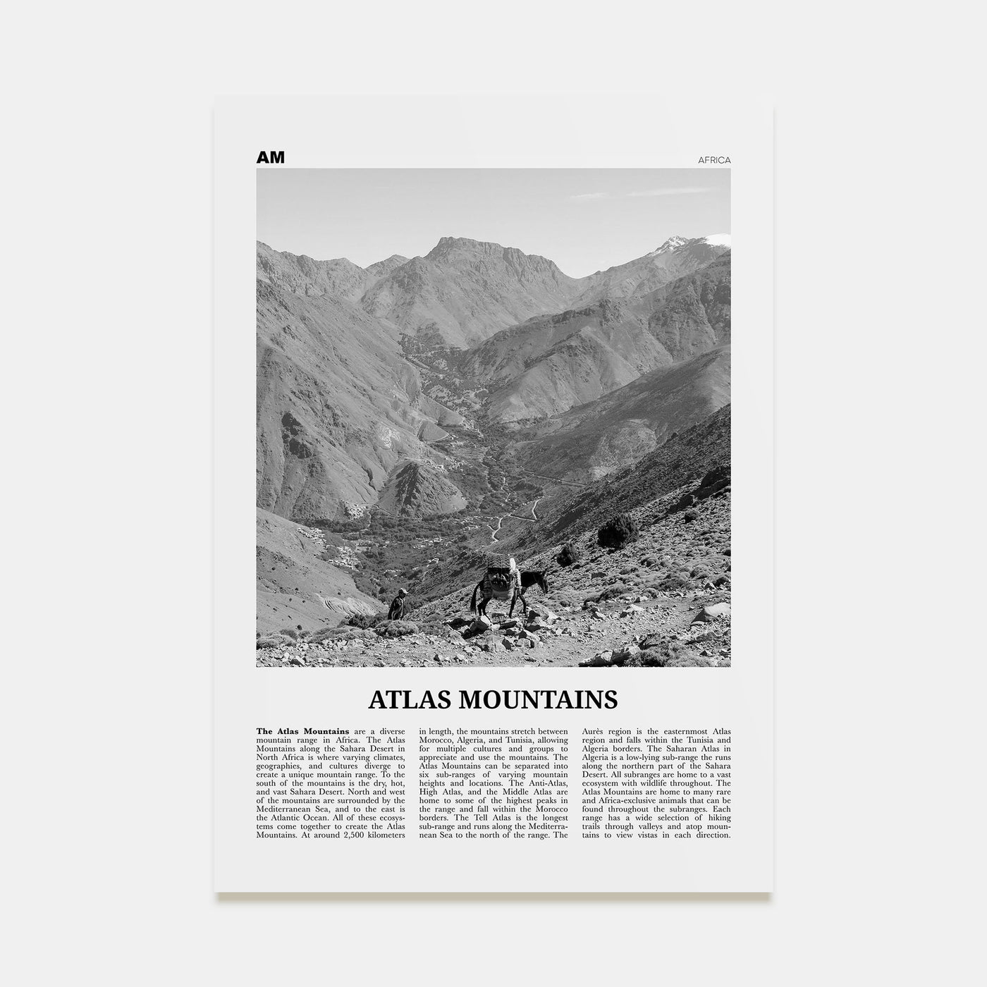 Atlas Mountains Travel B&W Poster