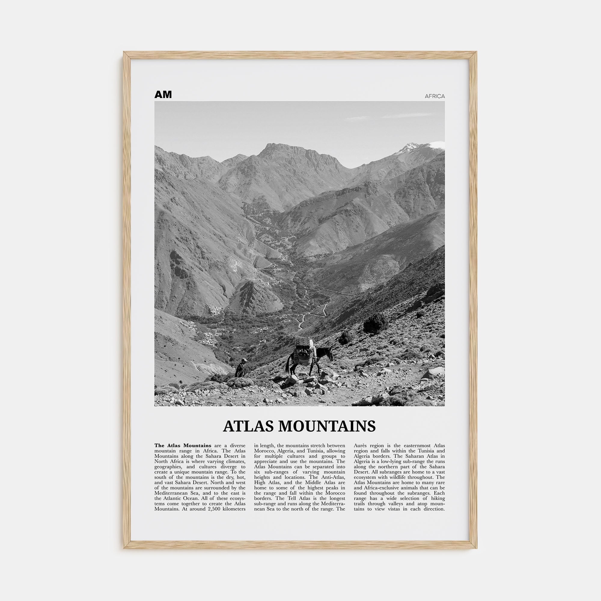 Atlas Mountains Travel B&W Poster