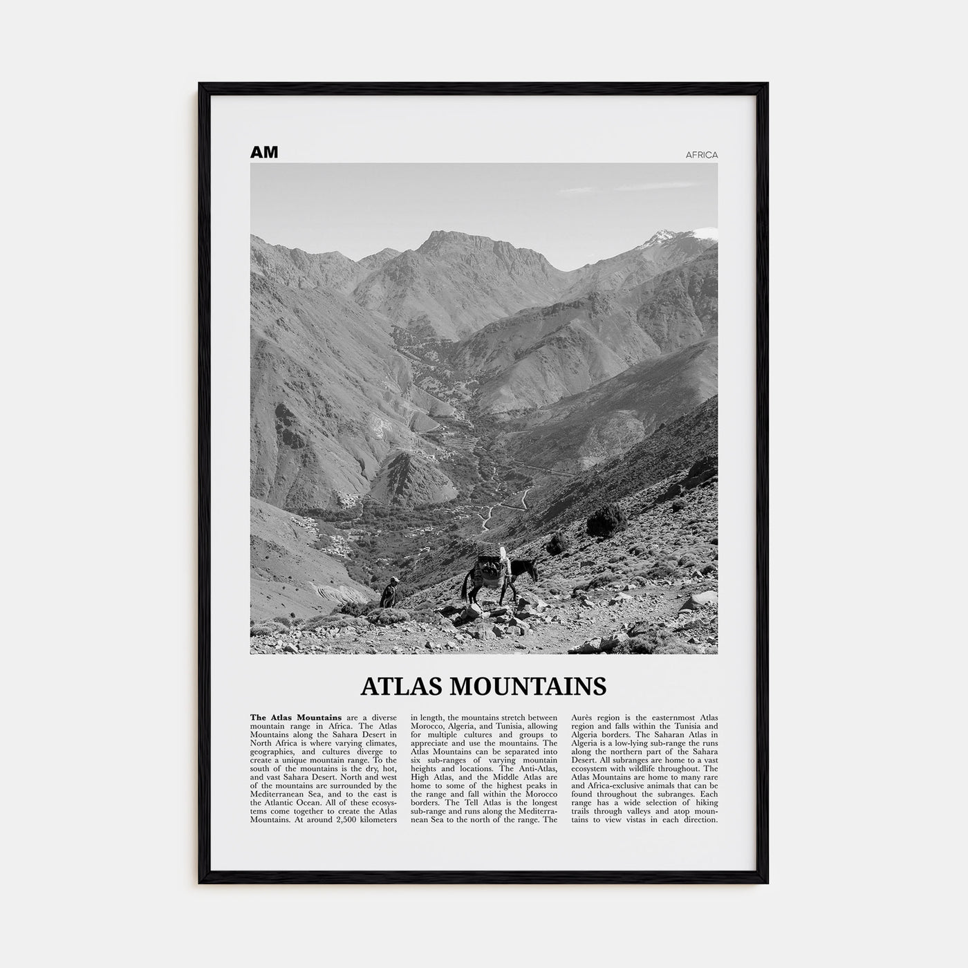 Atlas Mountains Travel B&W Poster
