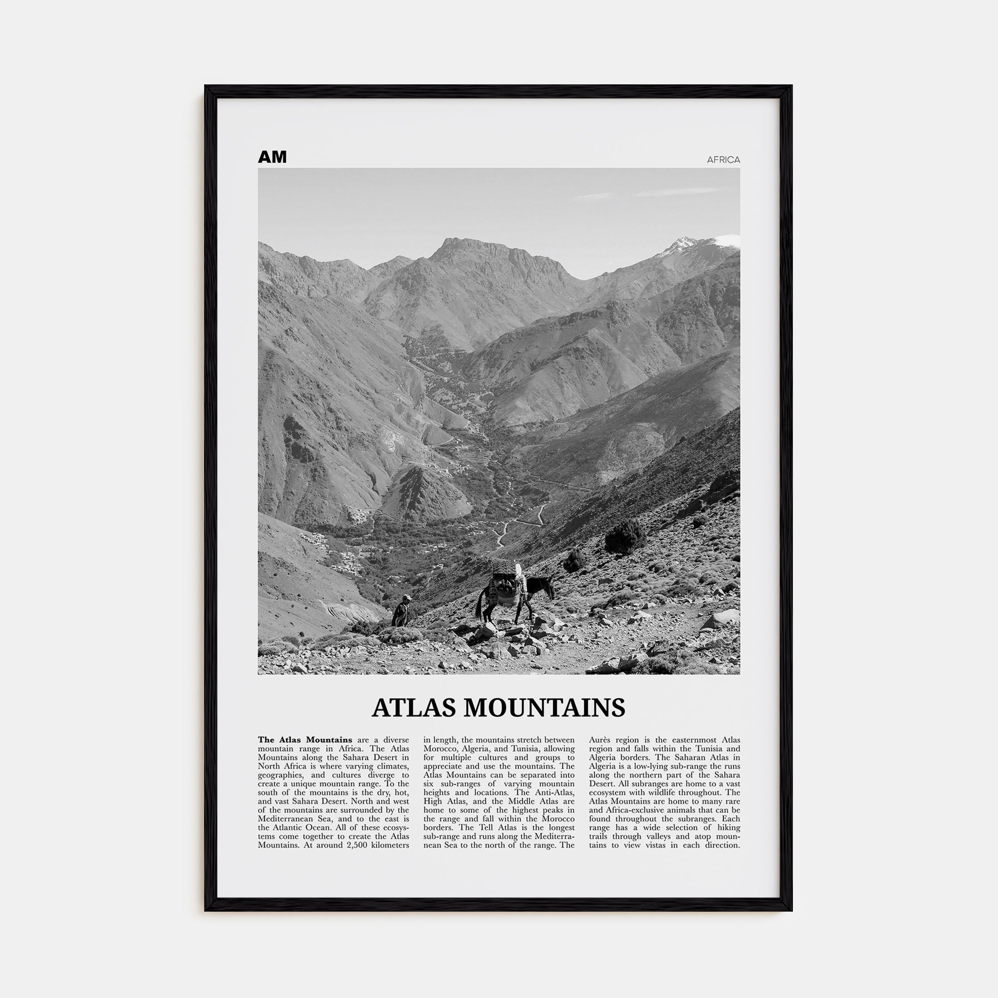 Atlas Mountains Travel B&W Poster