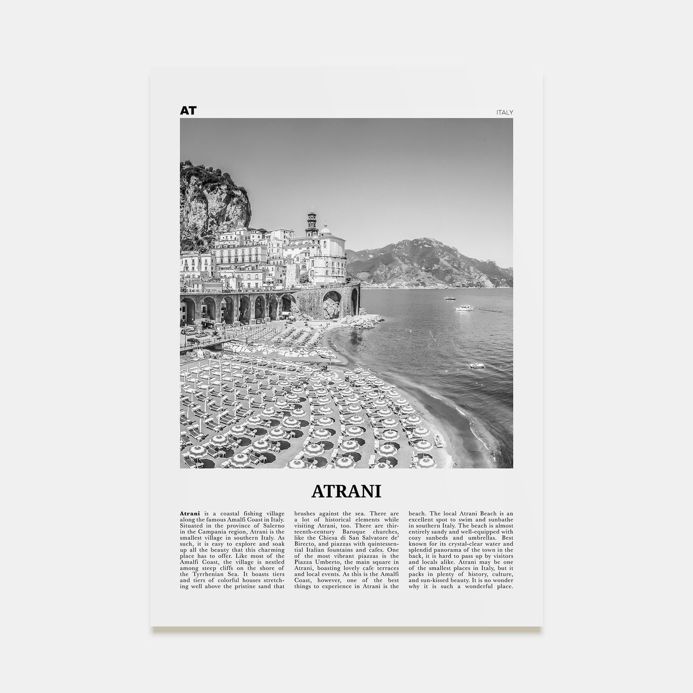Atrani Travel B&W Poster