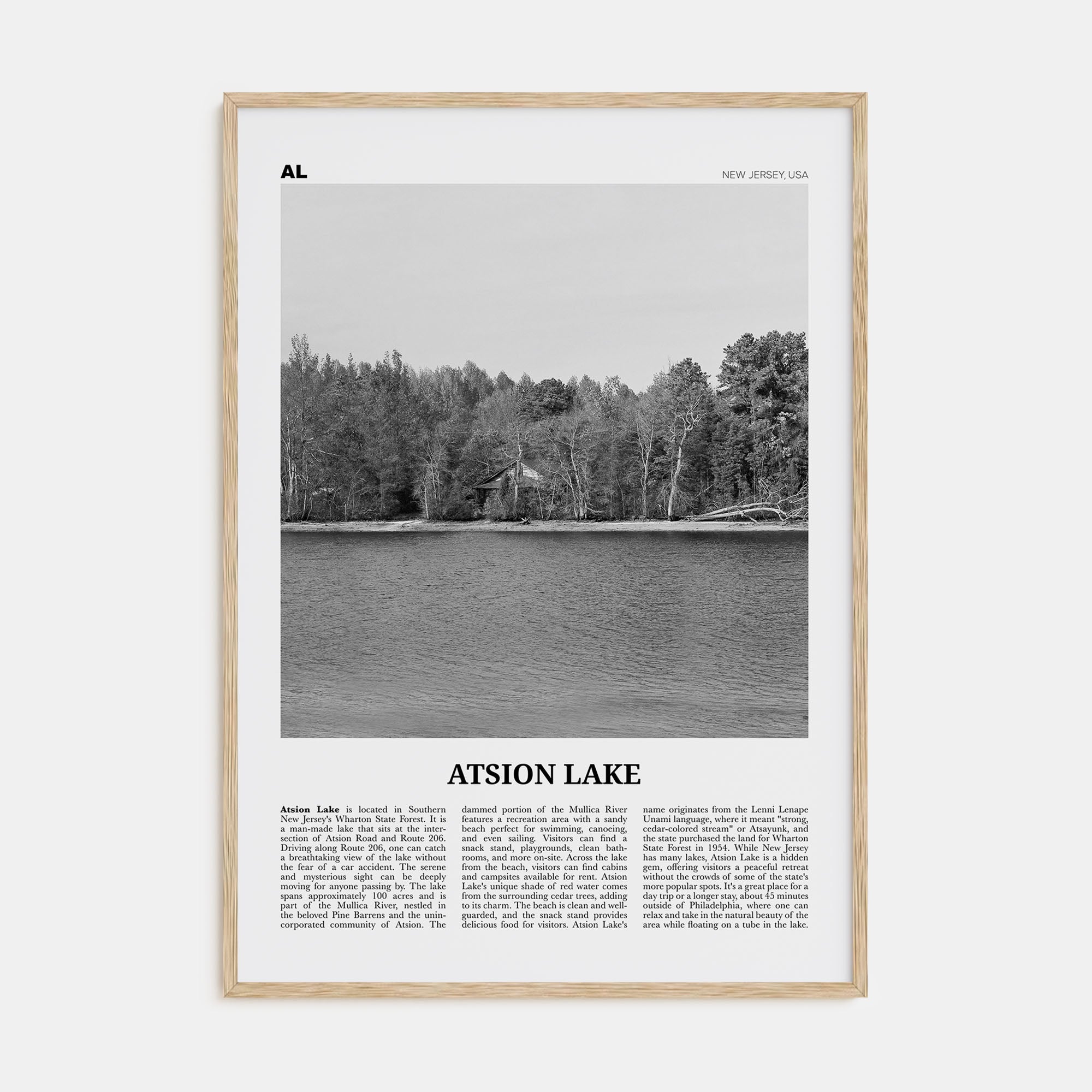 Atsion Lake Travel B&W Poster