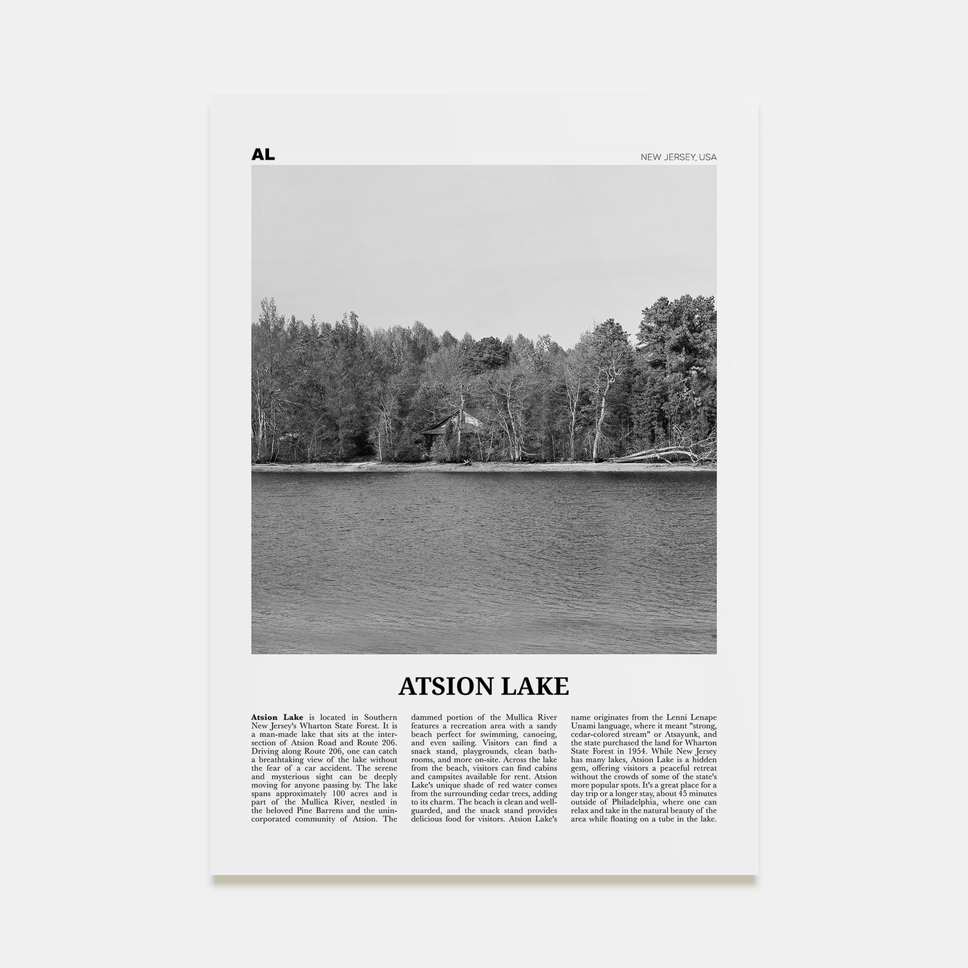 Atsion Lake Travel B&W Poster