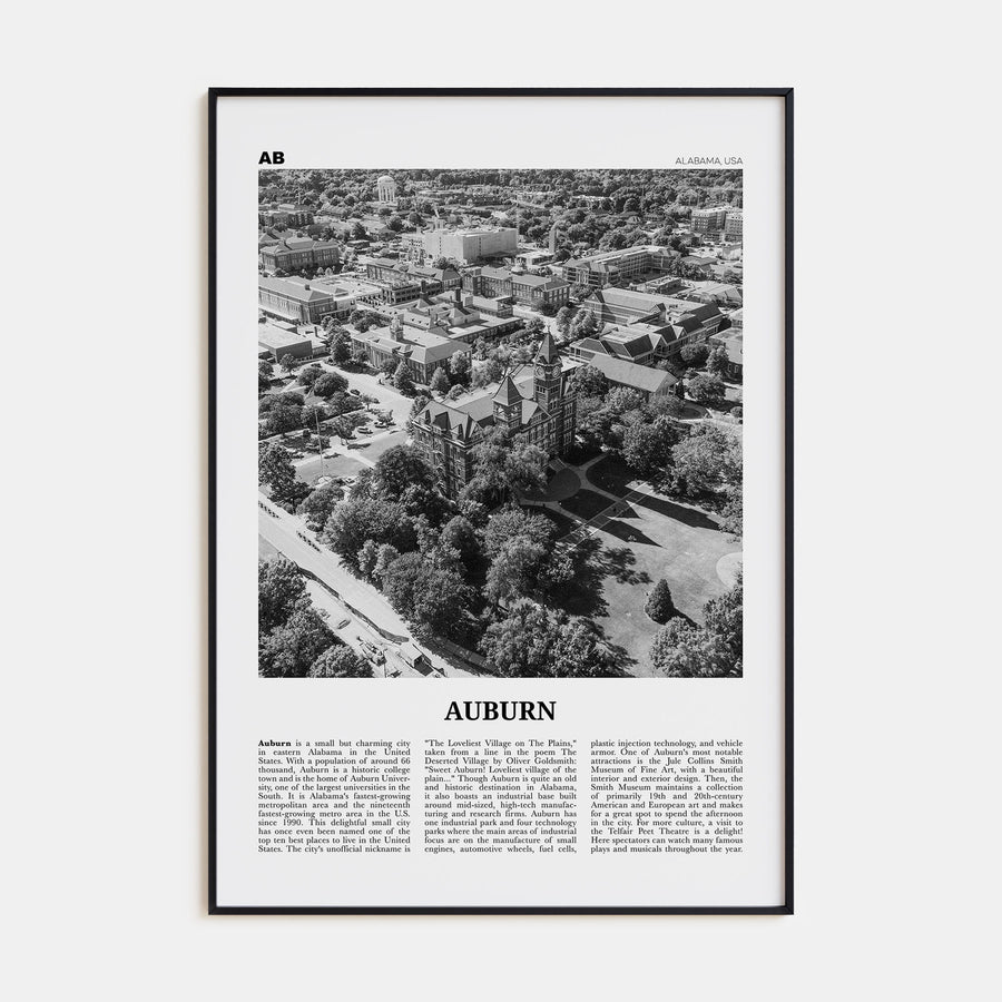 Auburn, Alabama Travel B&W Poster