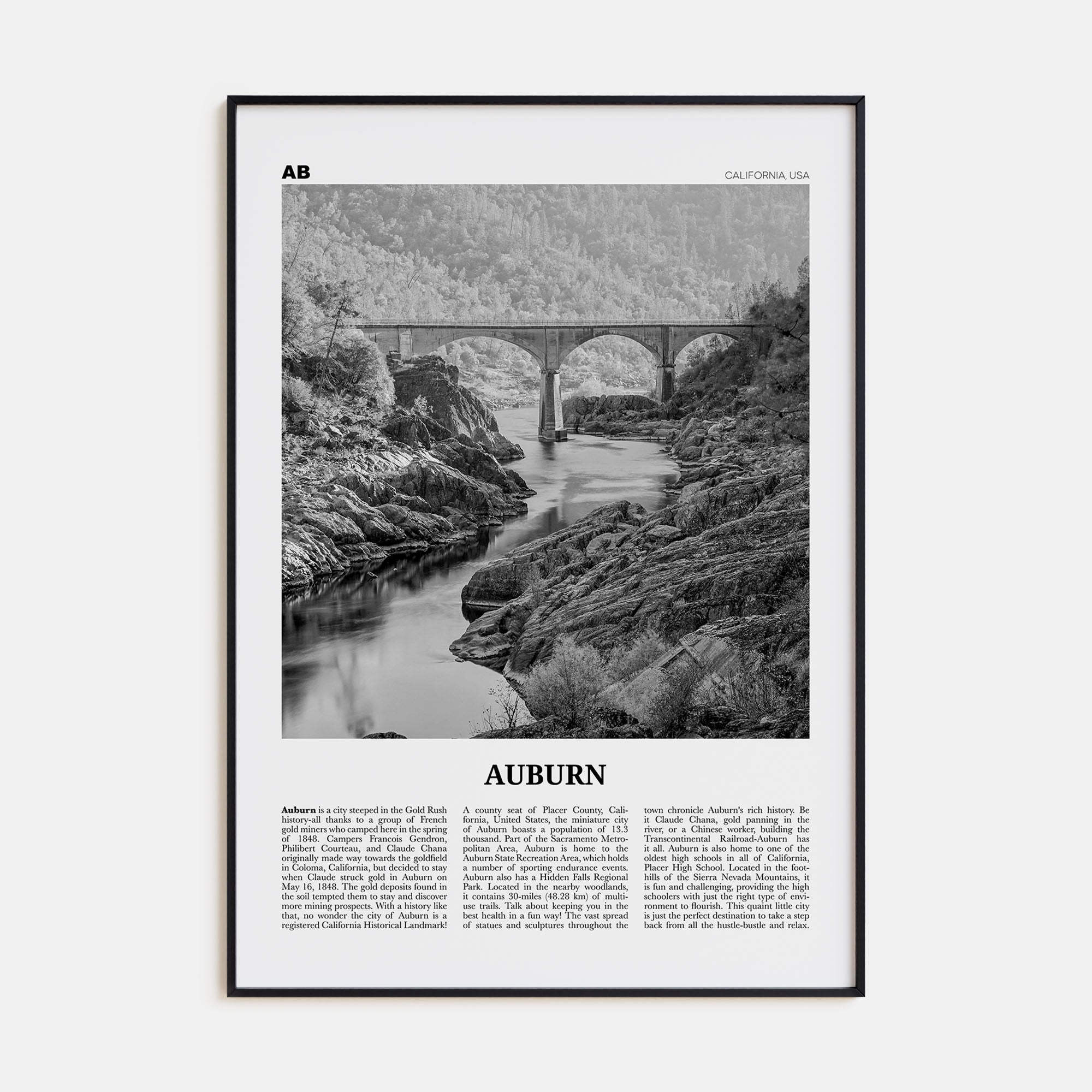 Auburn, California Travel B&W Poster