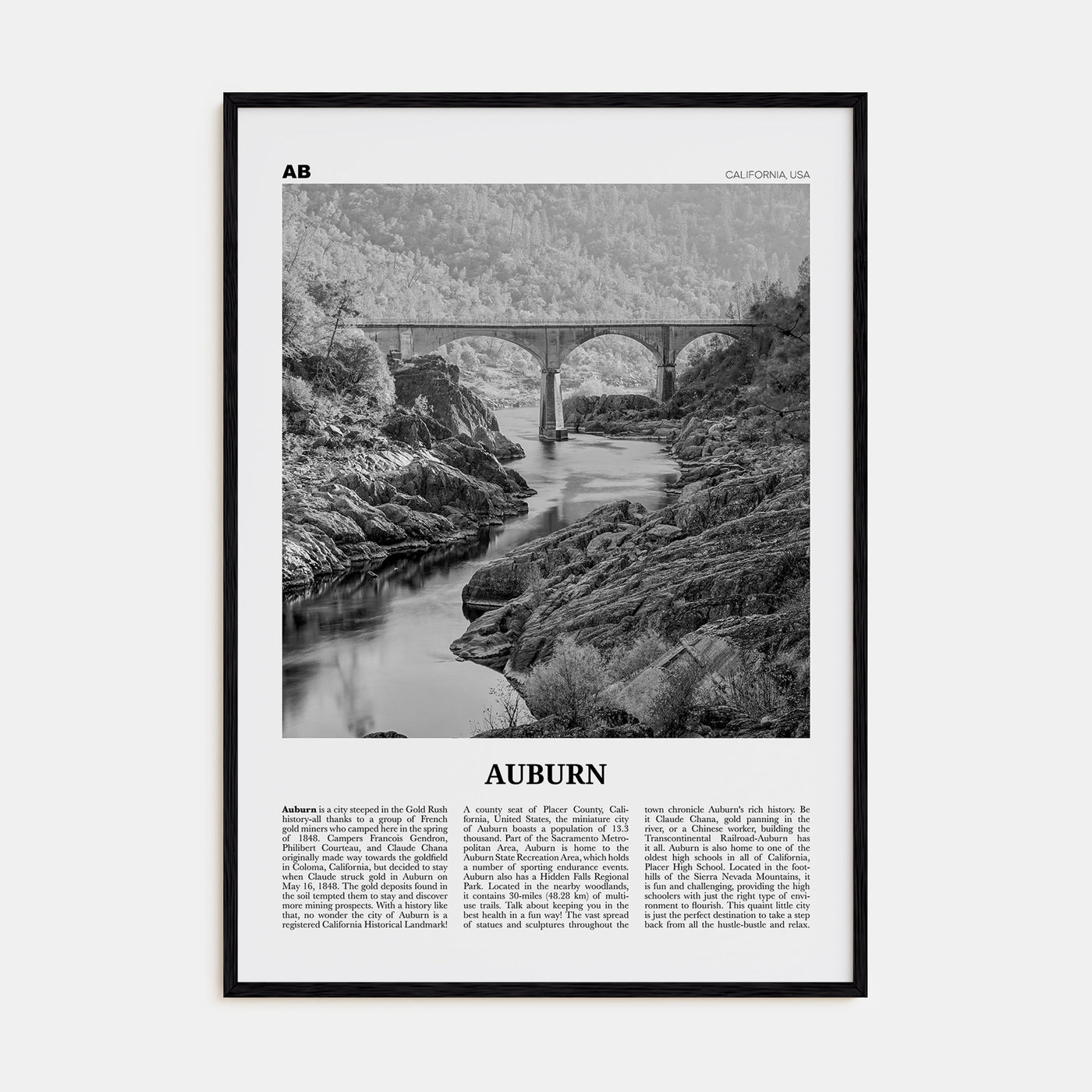 Auburn, California Travel B&W Poster