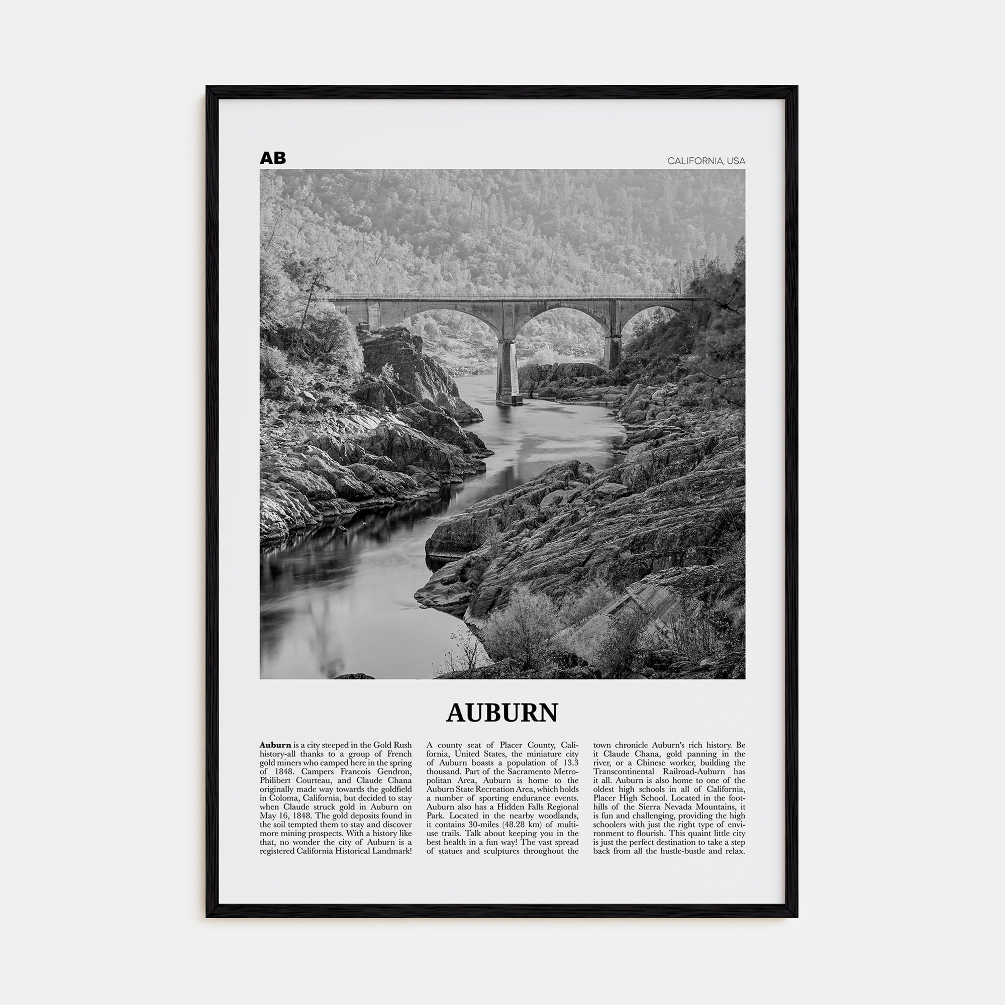 Auburn, California Travel B&W Poster