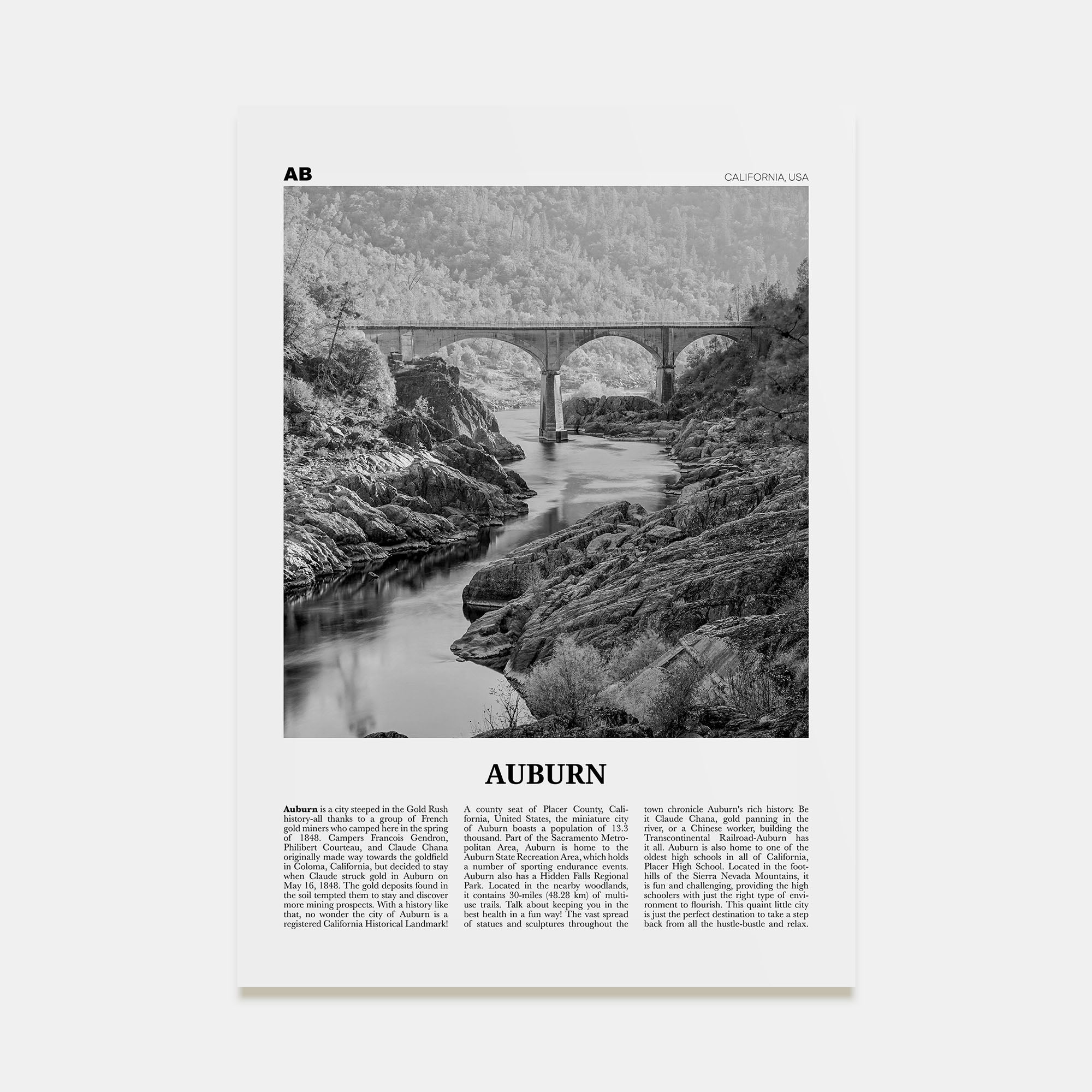 Auburn, California Travel B&W Poster