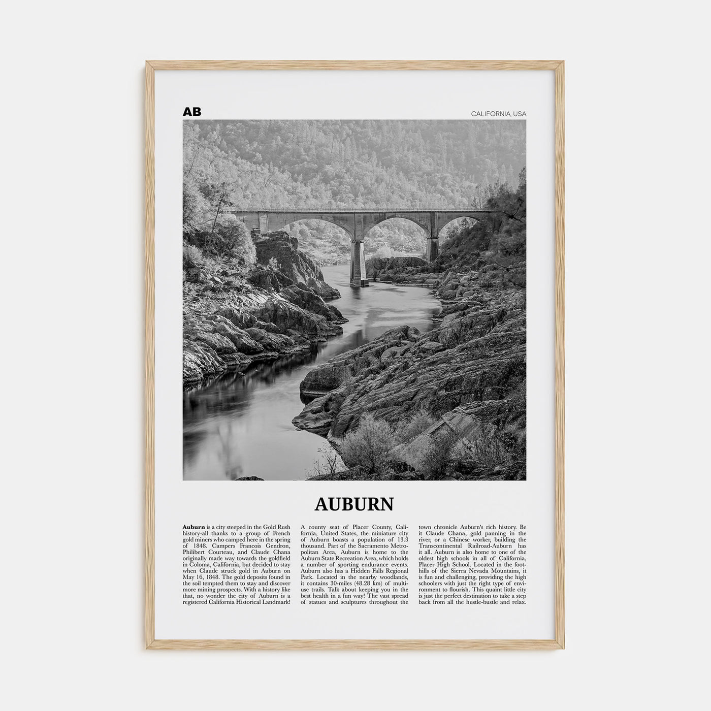 Auburn, California Travel B&W Poster