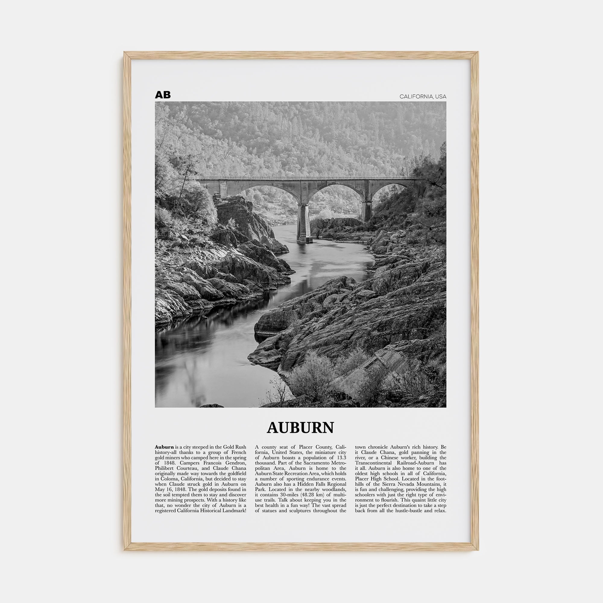Auburn, California Travel B&W Poster