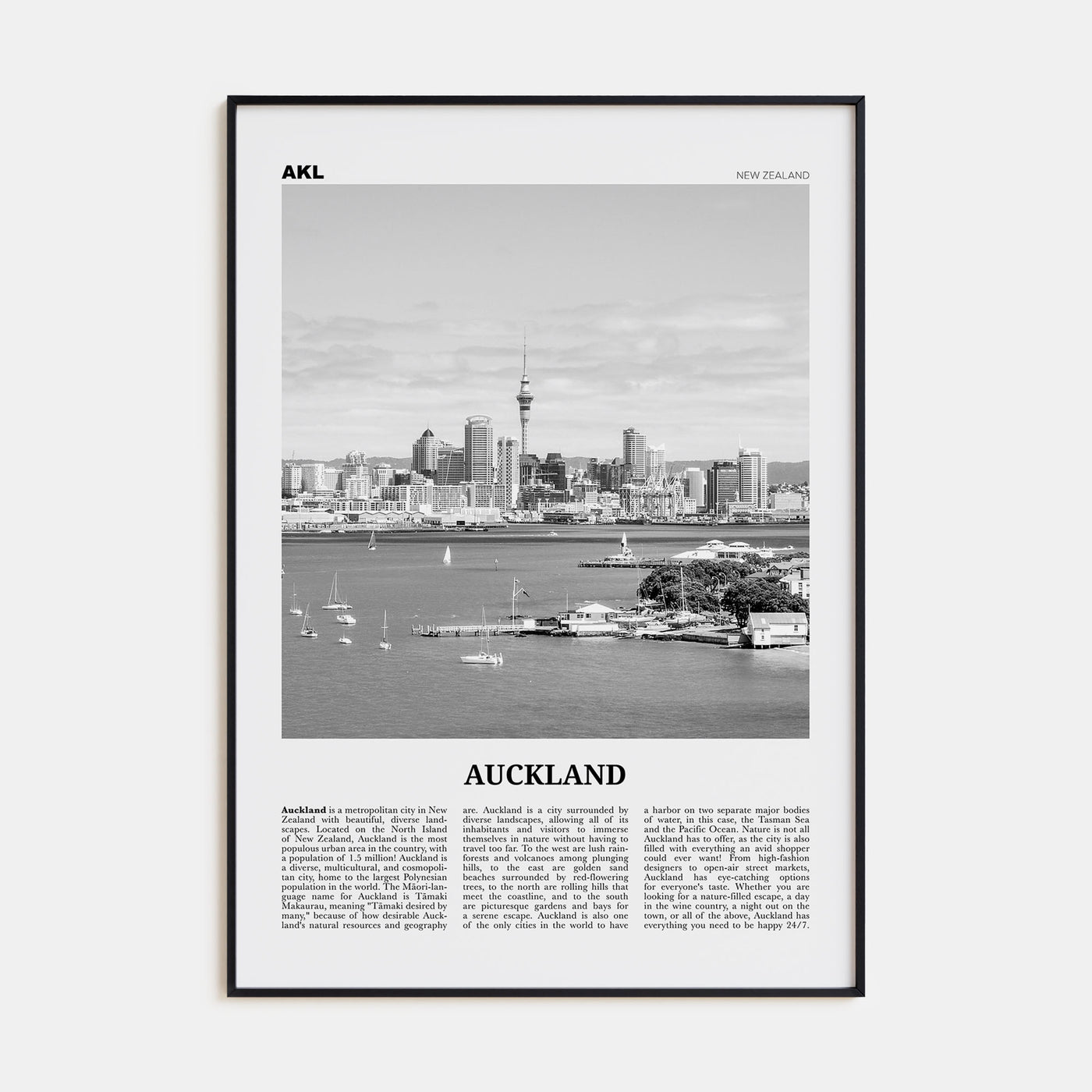 Auckland Travel B&W No 1 Poster