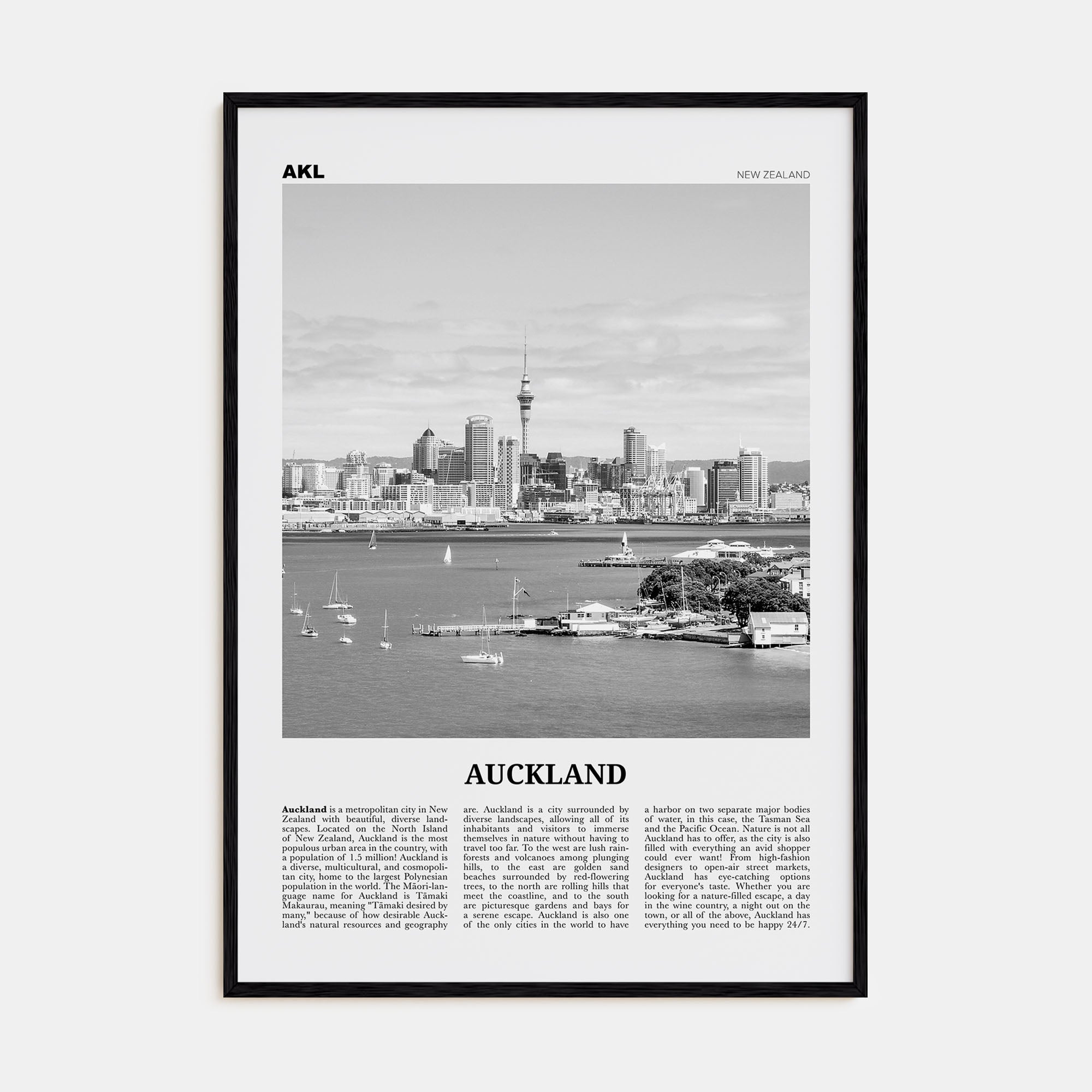 Auckland Travel B&W No 1 Poster