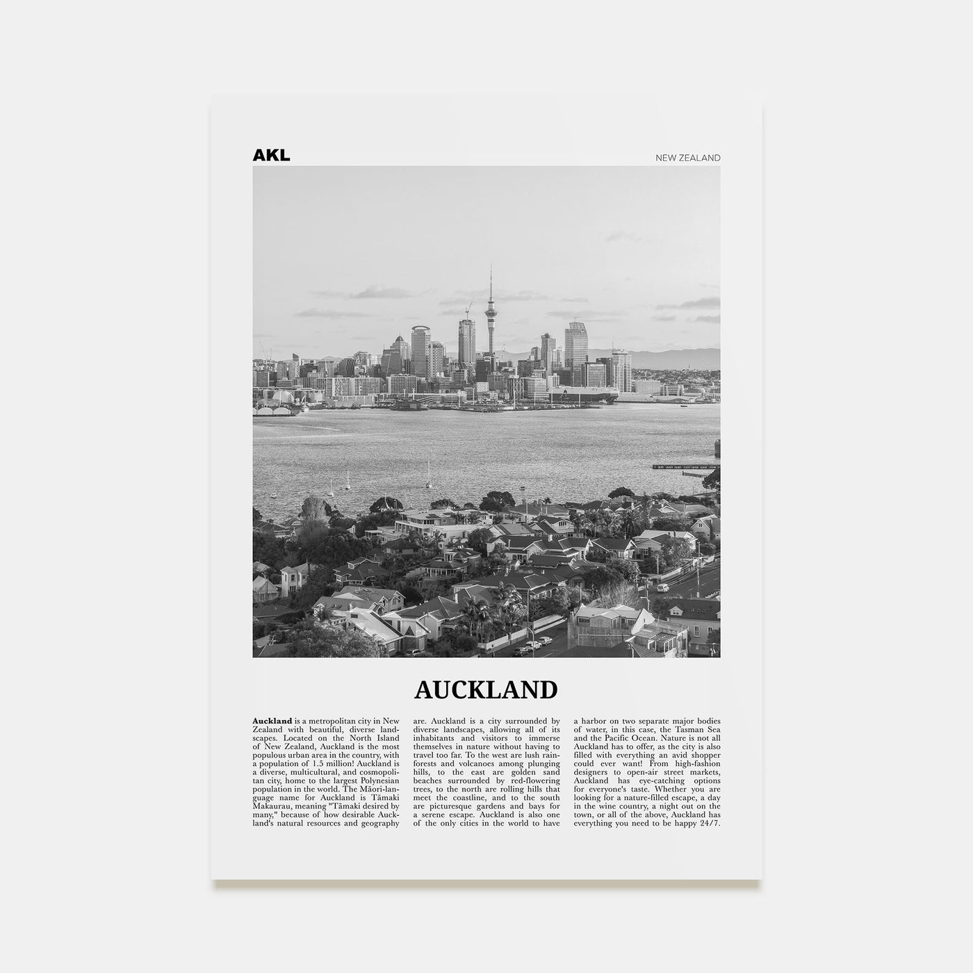 Auckland Travel B&W No 2 Poster