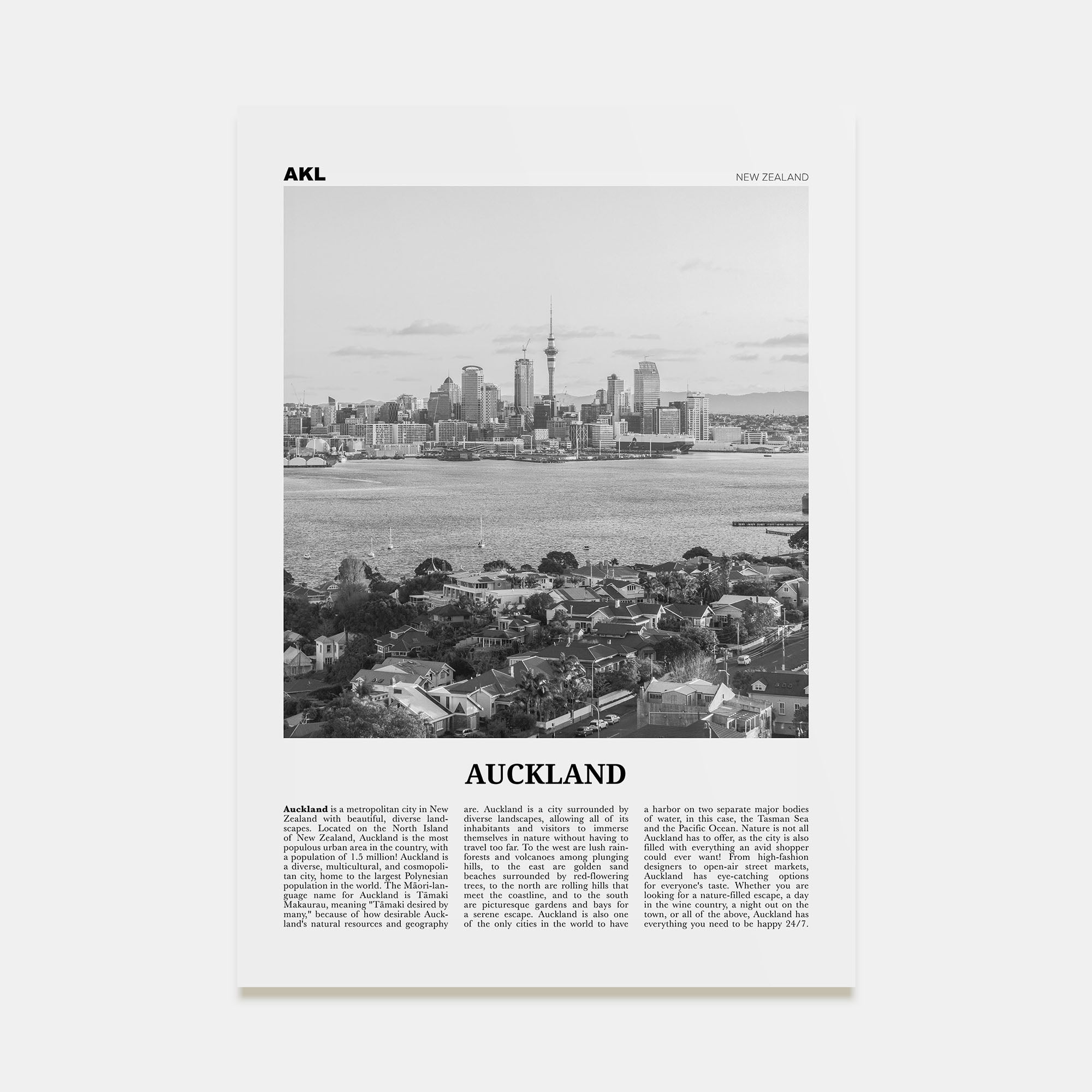 Auckland Travel B&W No 2 Poster