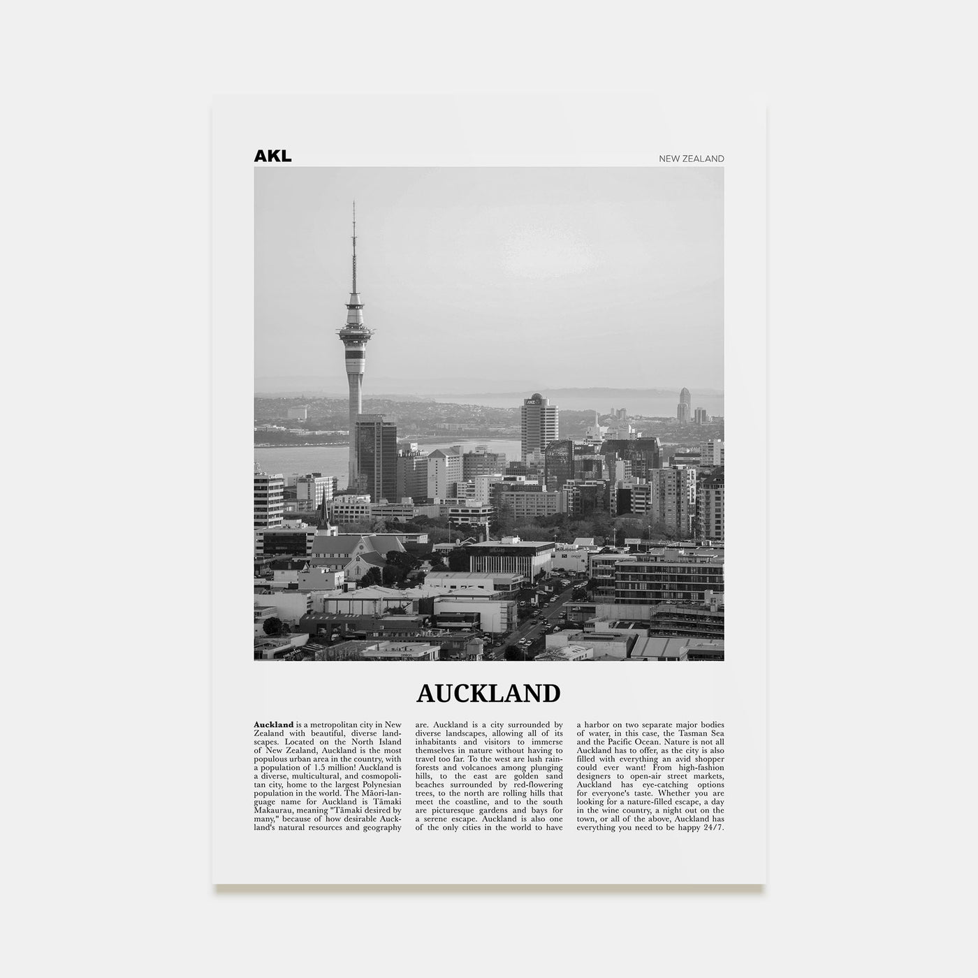 Auckland Travel B&W No 3 Poster