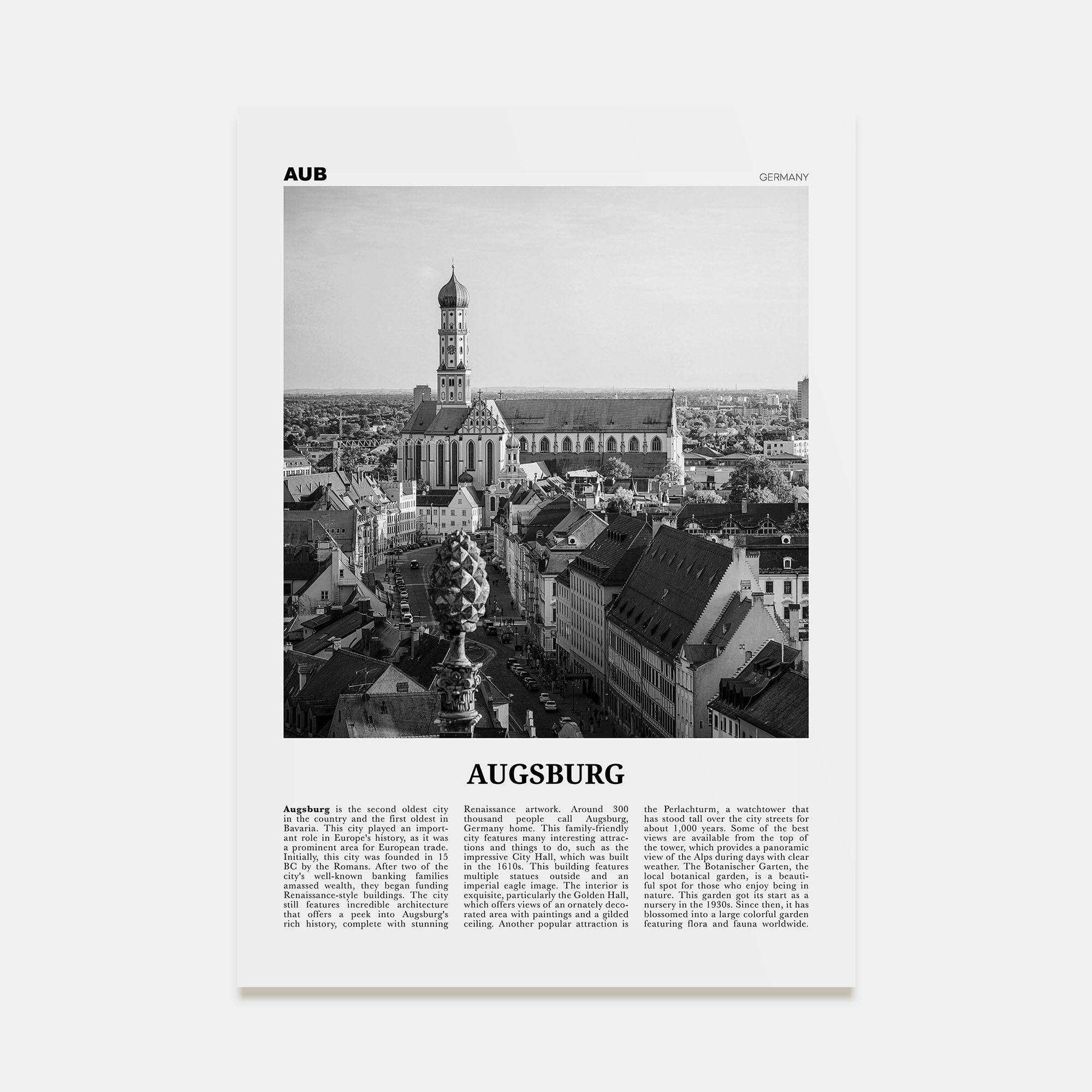 Augsburg Travel B&W Poster