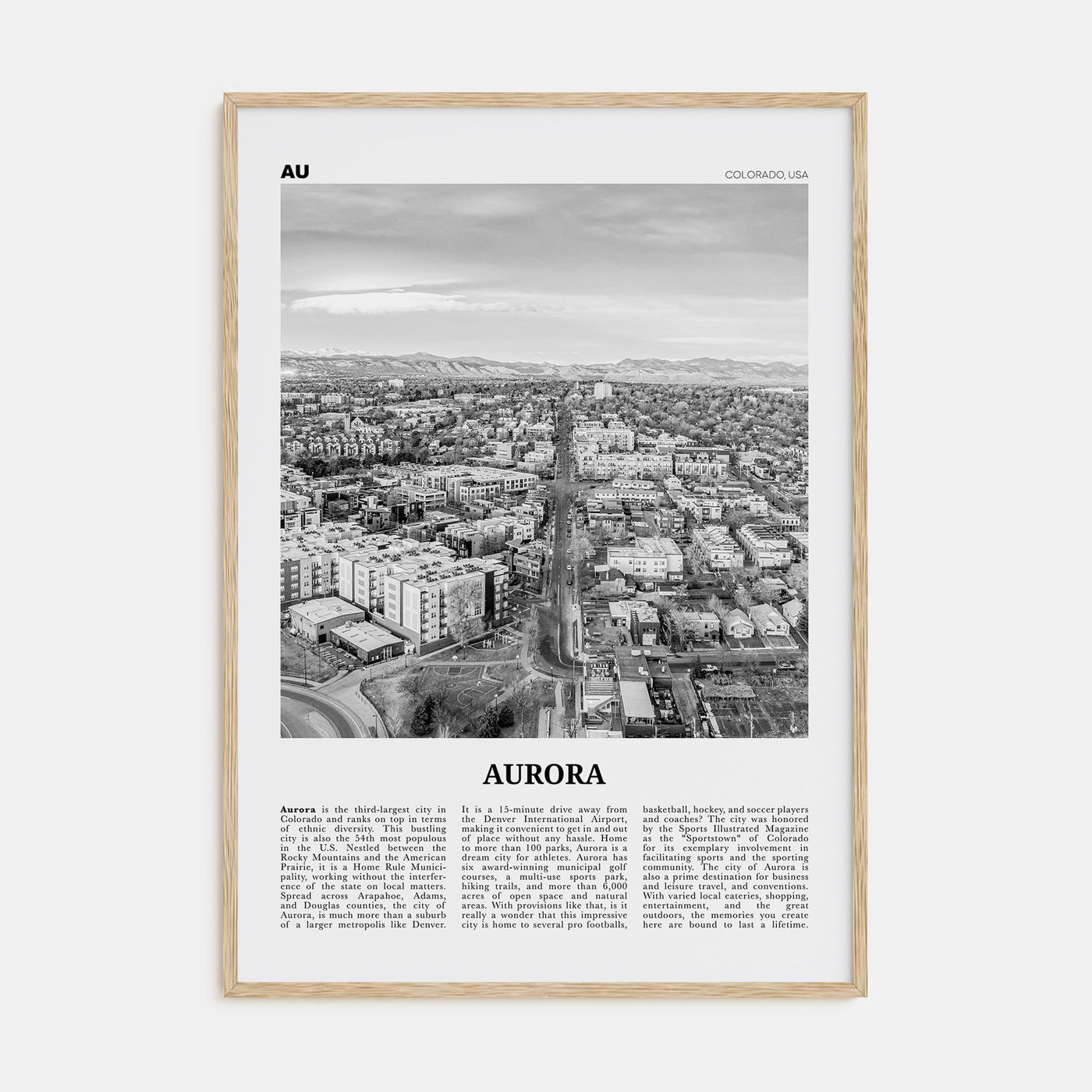Aurora, Colorado Travel B&W Poster