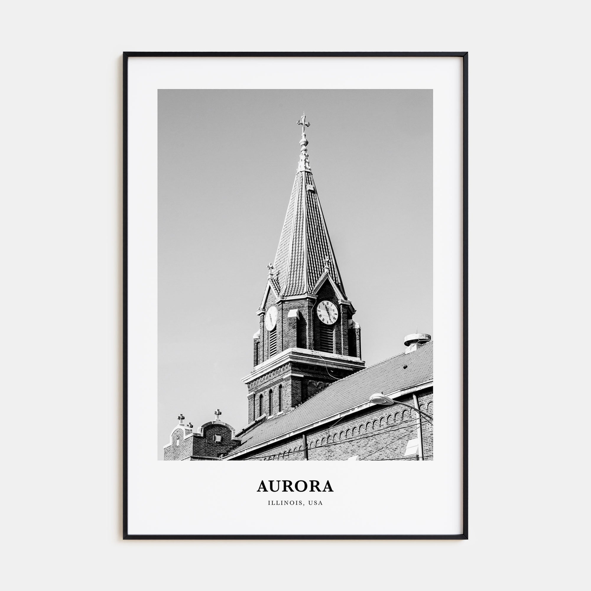 Aurora, Illinois Portrait B&W Poster
