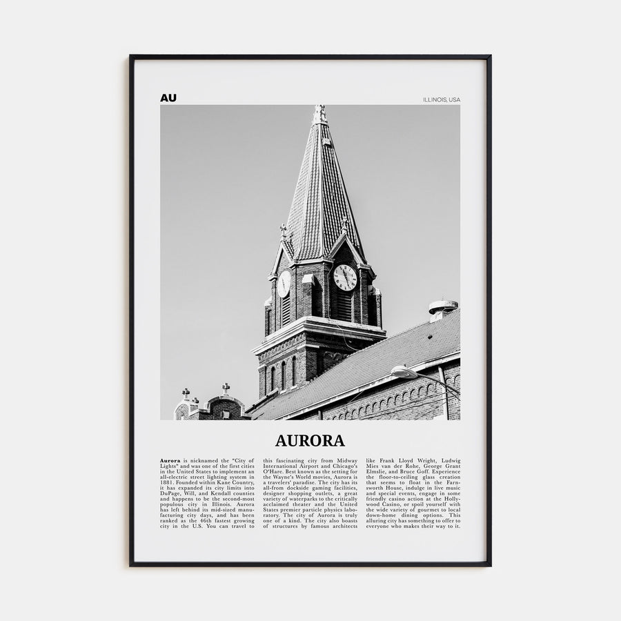 Aurora, Illinois Travel B&W Poster
