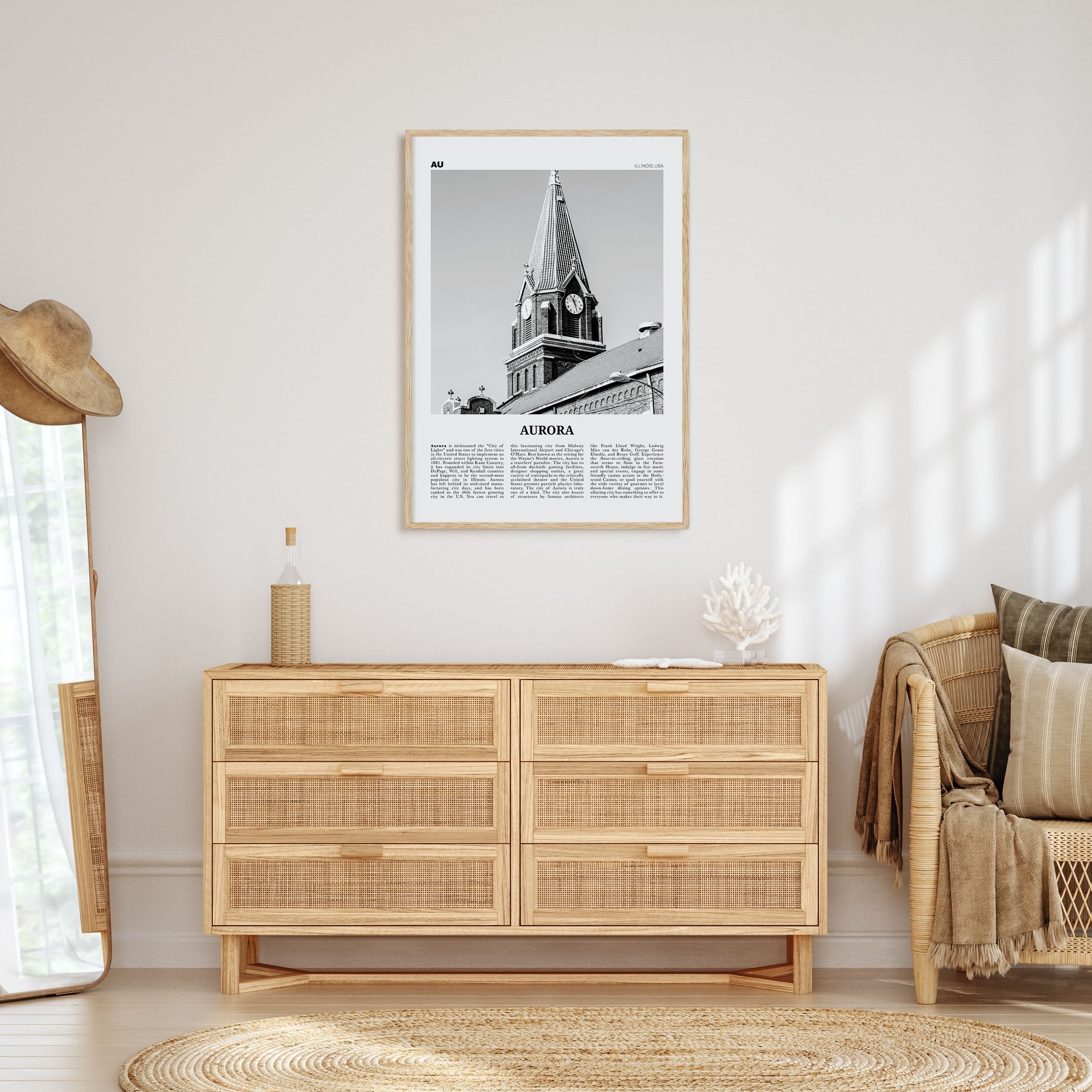 Aurora, Illinois Travel B&W Poster