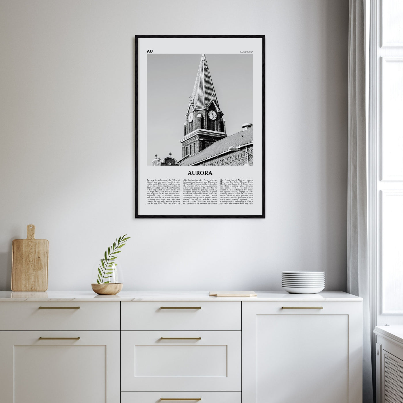 Aurora, Illinois Travel B&W Poster