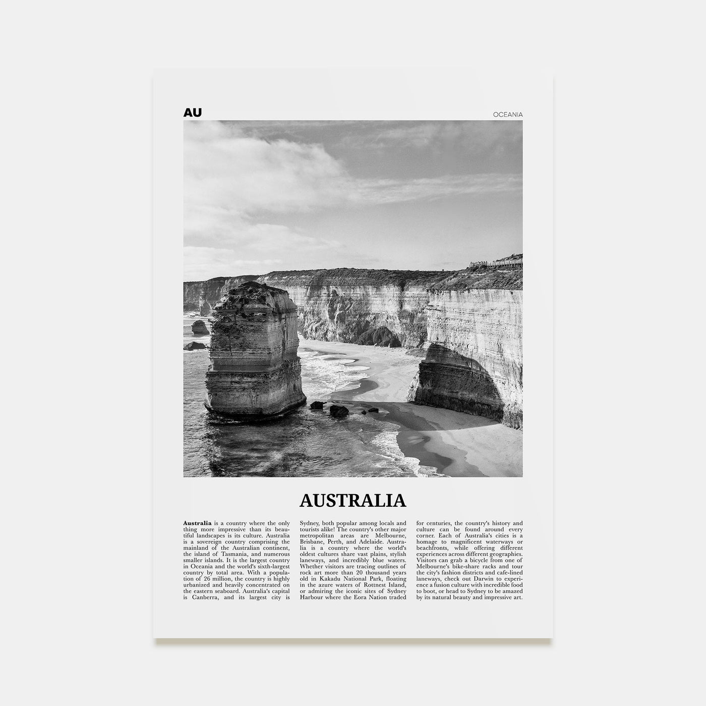 Australia Travel B&W No 2 Poster
