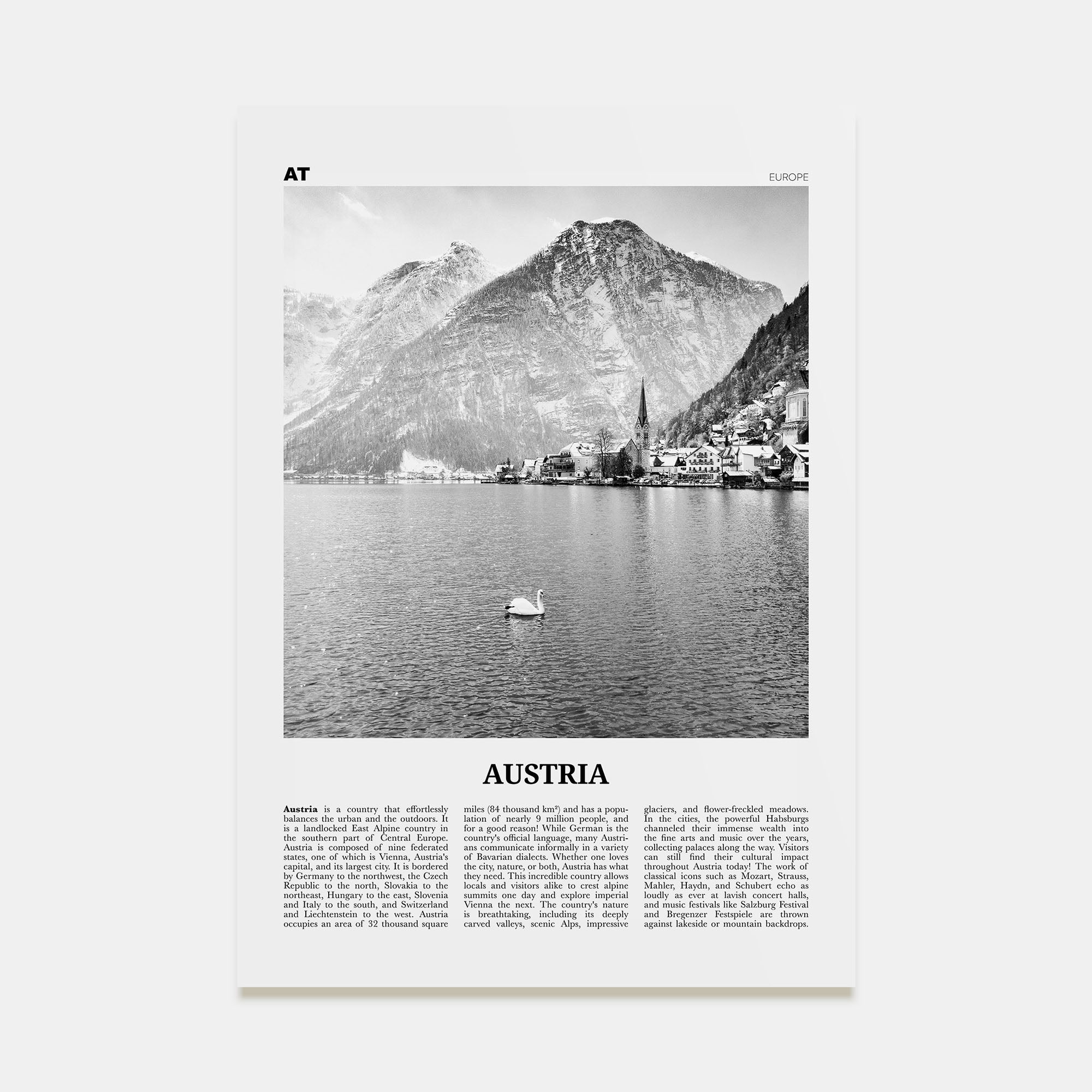 Austria Travel B&W Poster