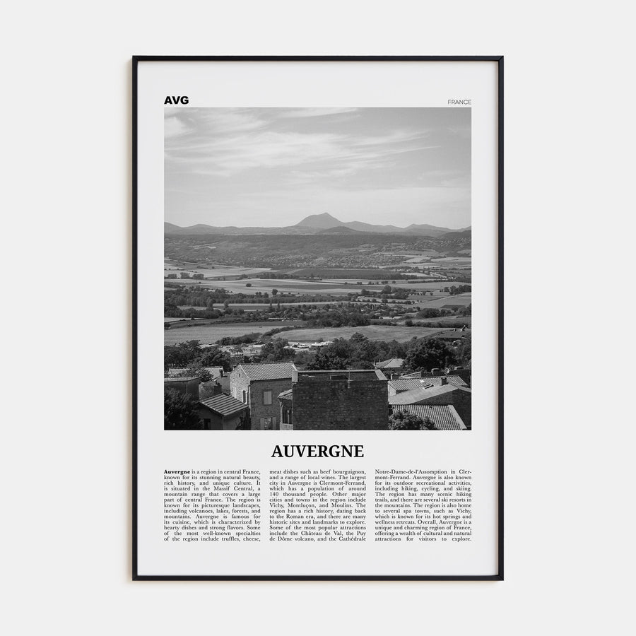 Auvergne Travel B&W Poster