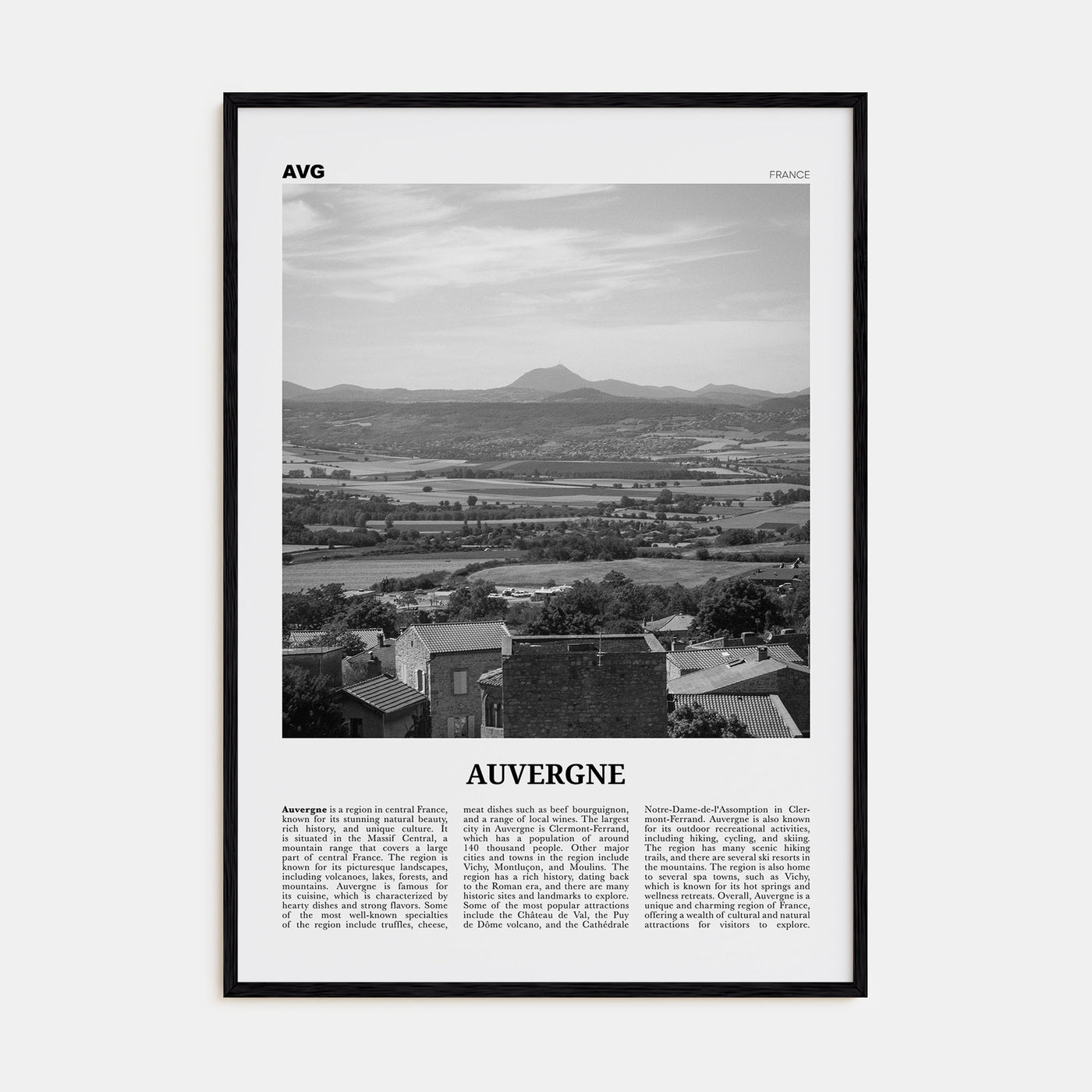 Auvergne Travel B&W Poster