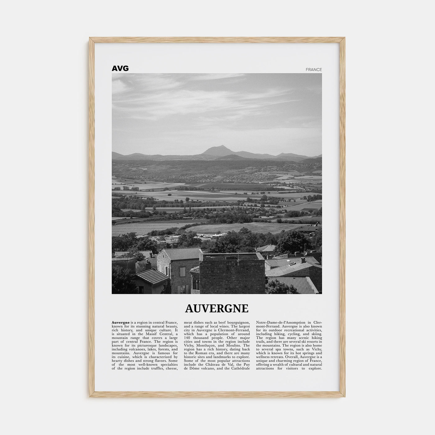 Auvergne Travel B&W Poster