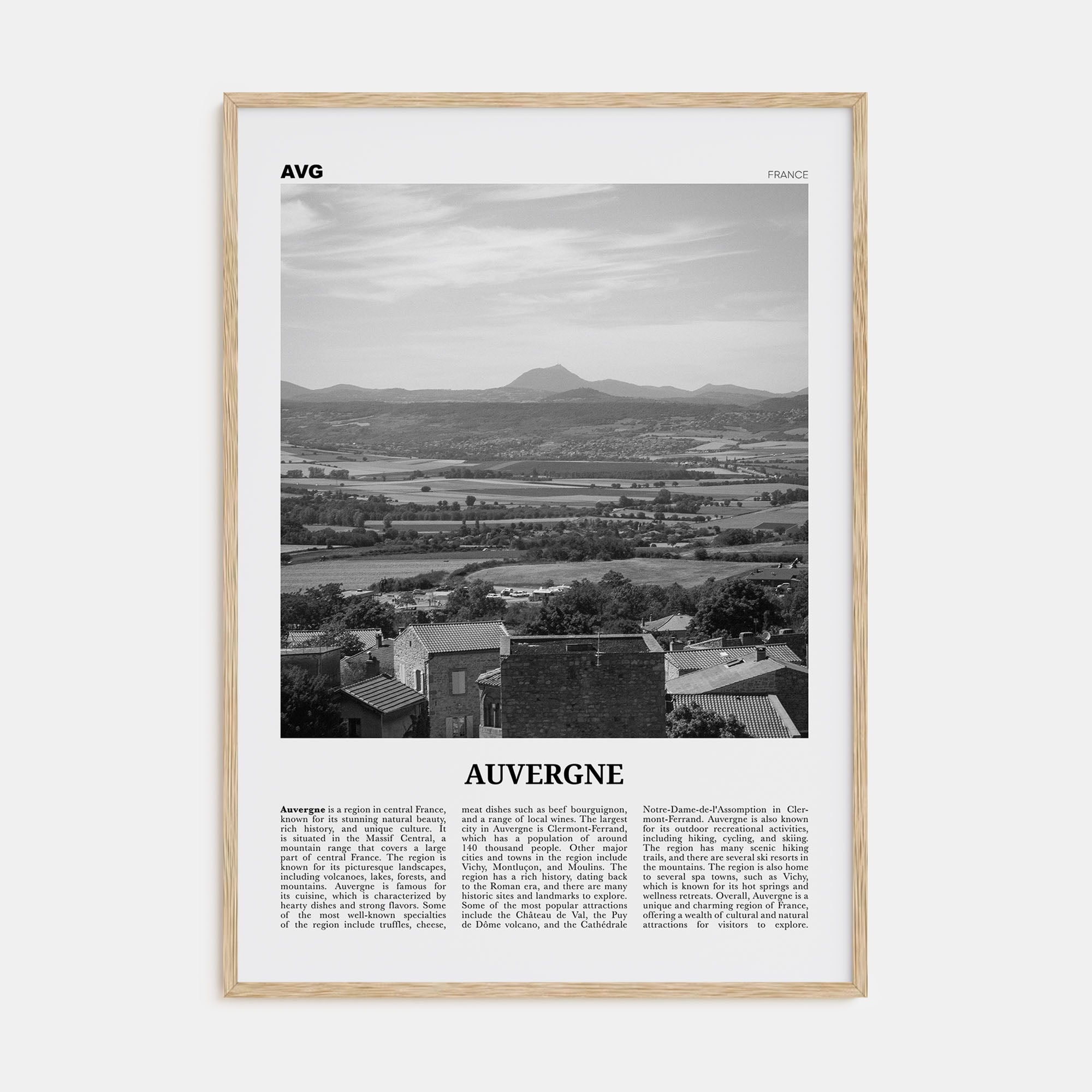 Auvergne Travel B&W Poster