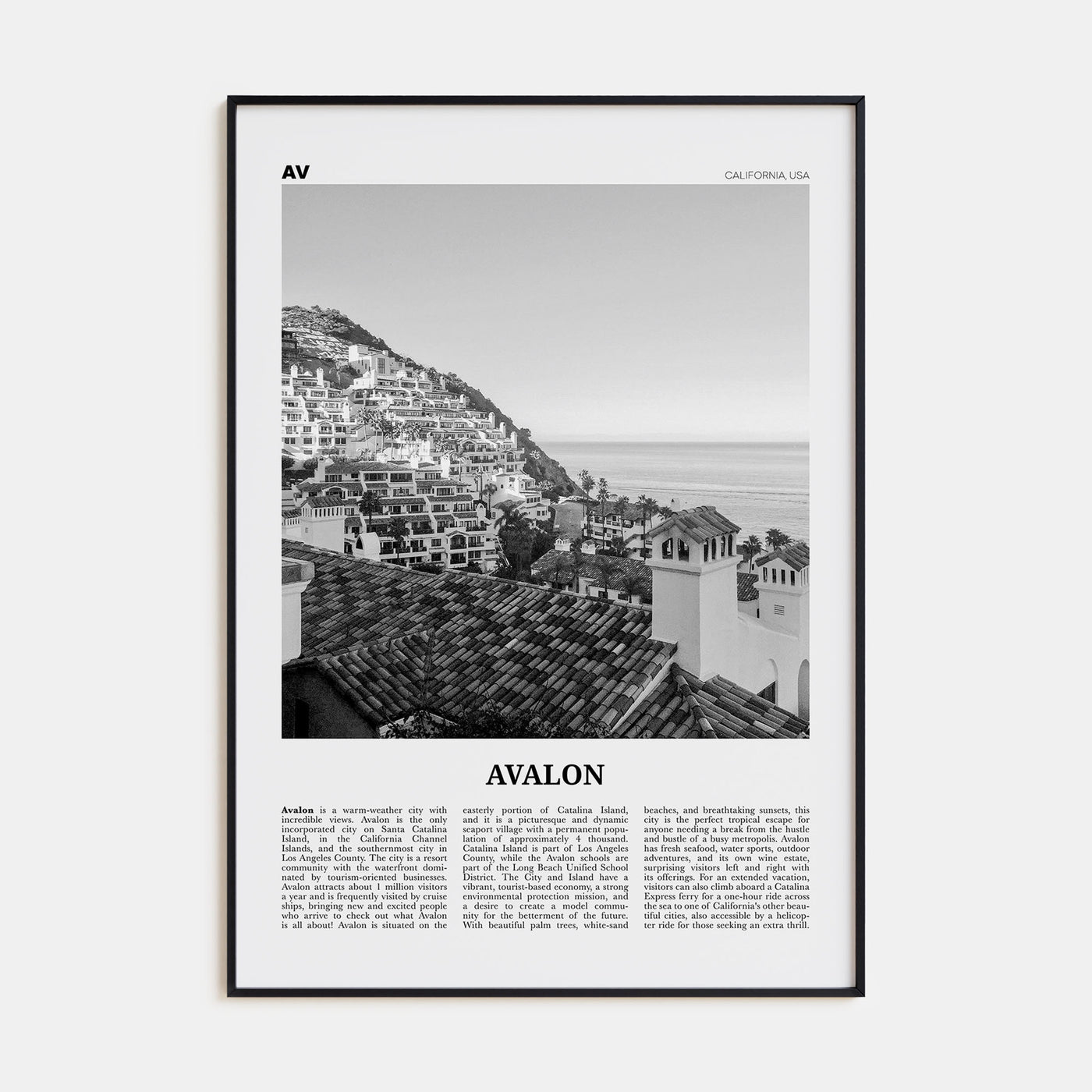 Avalon, California Travel B&W Poster