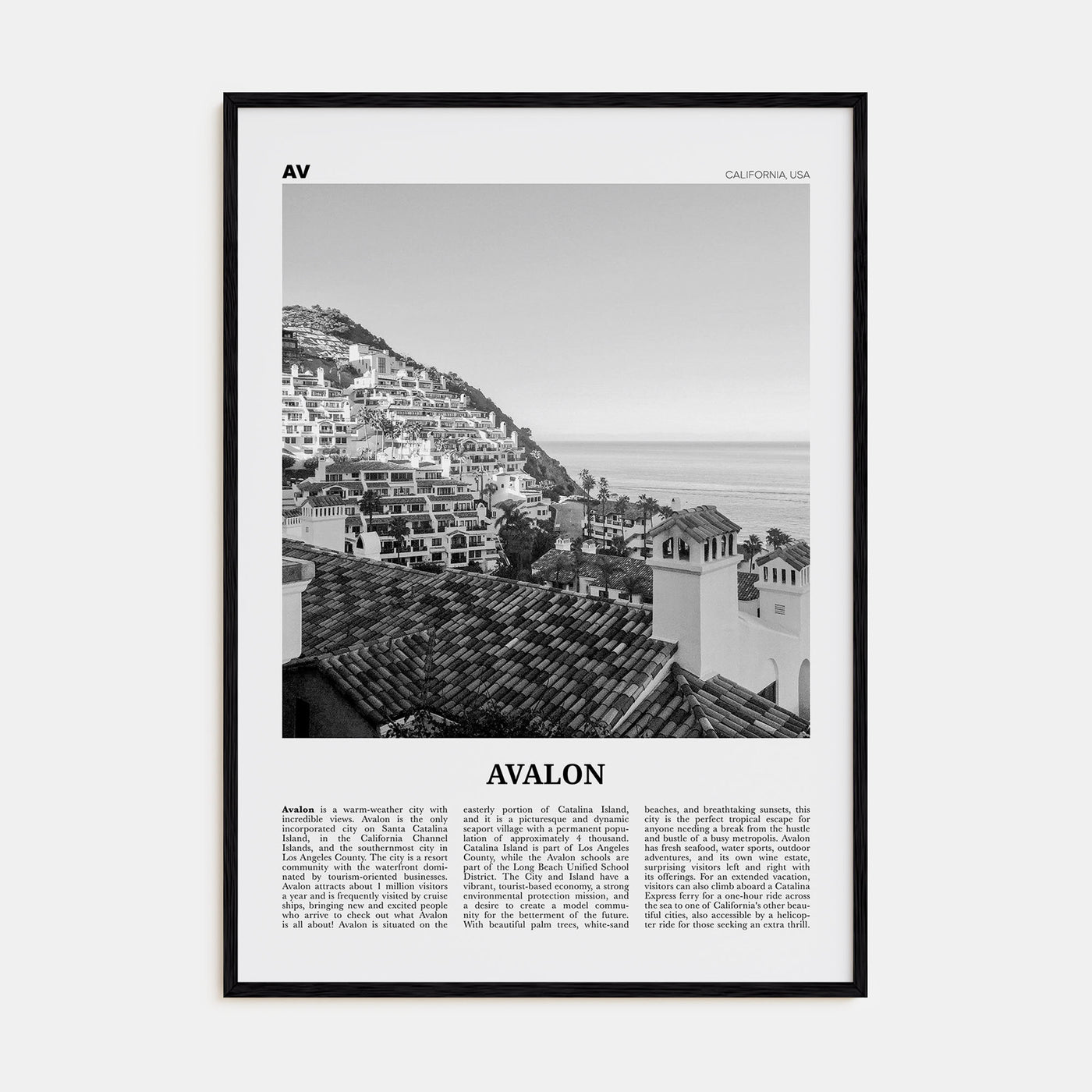 Avalon, California Travel B&W Poster