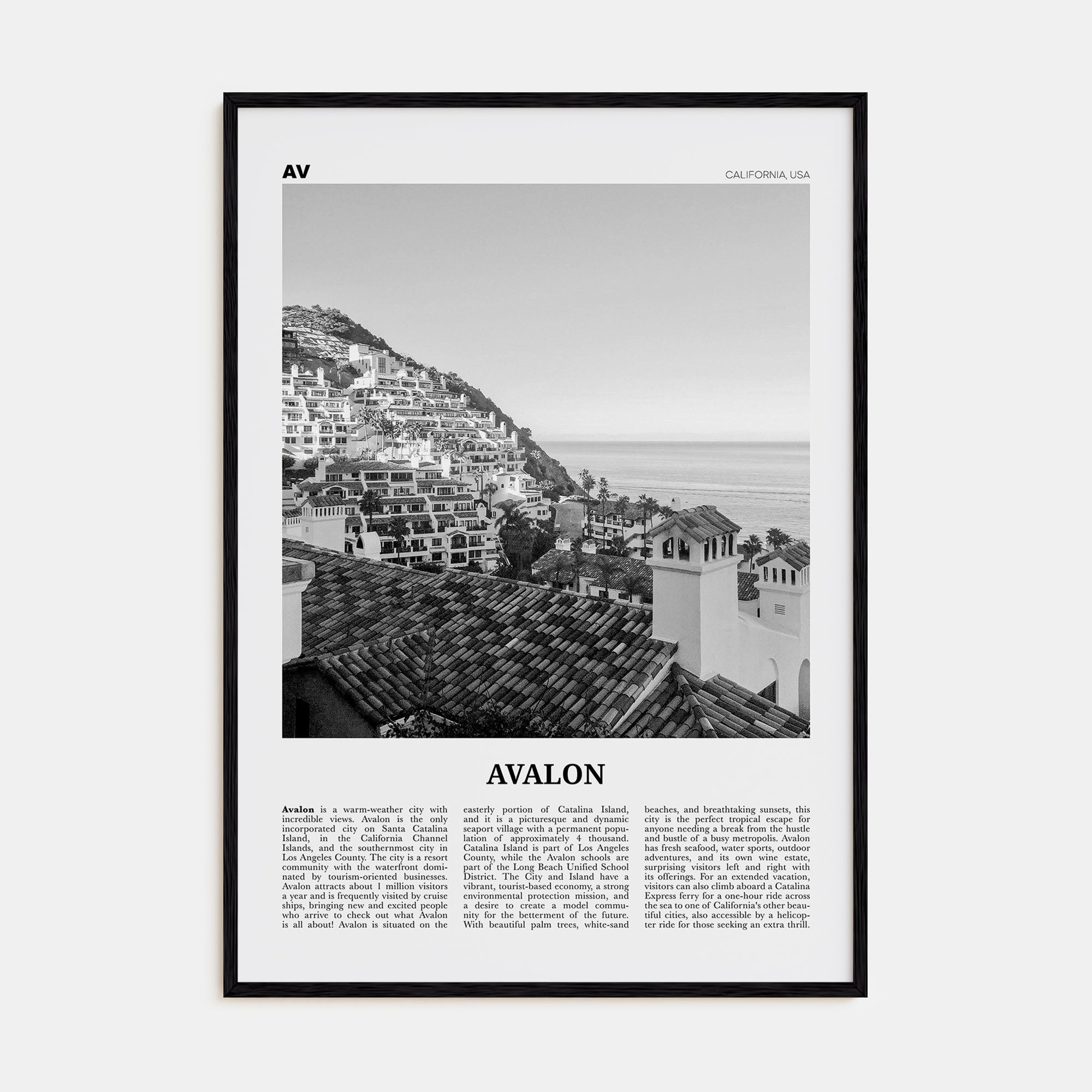 Avalon, California Travel B&W Poster