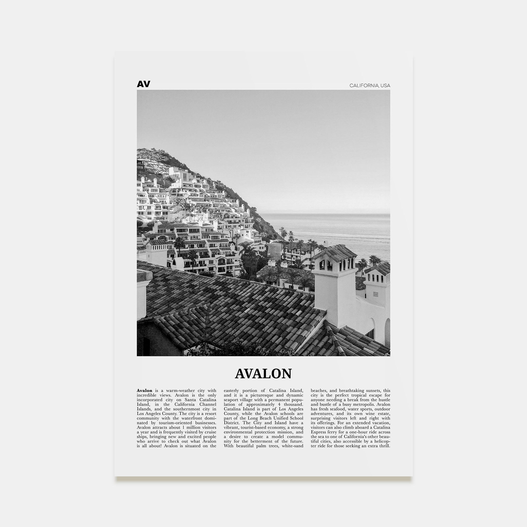 Avalon, California Travel B&W Poster