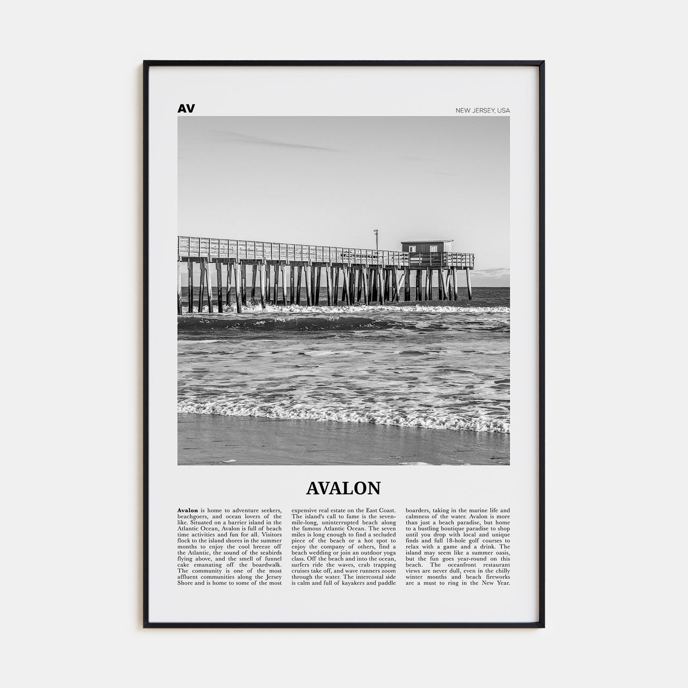 Avalon, New Jersey Travel B&W Poster
