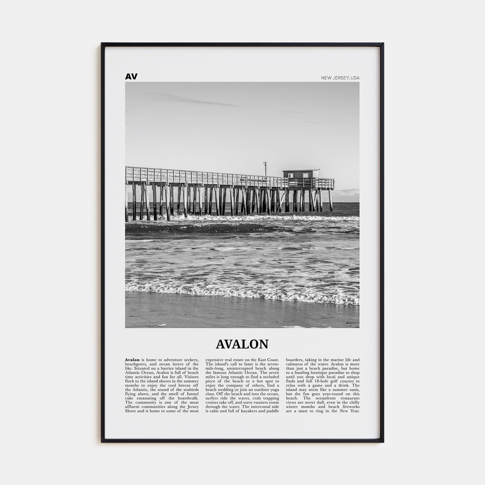 Avalon, New Jersey Travel B&W Poster