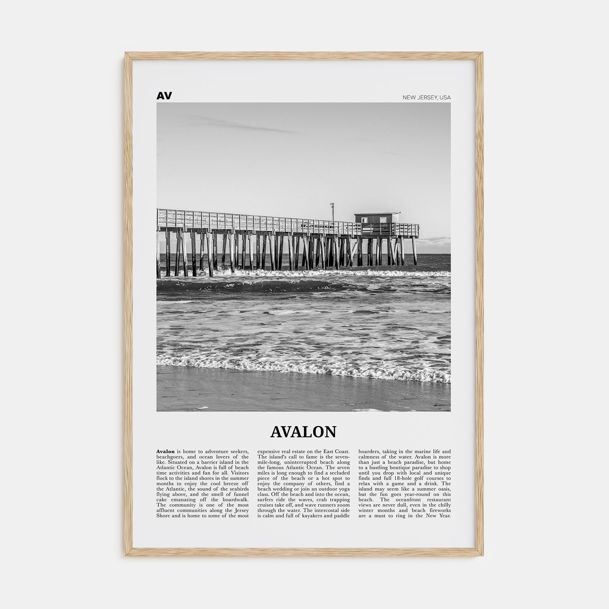 Avalon, New Jersey Travel B&W Poster