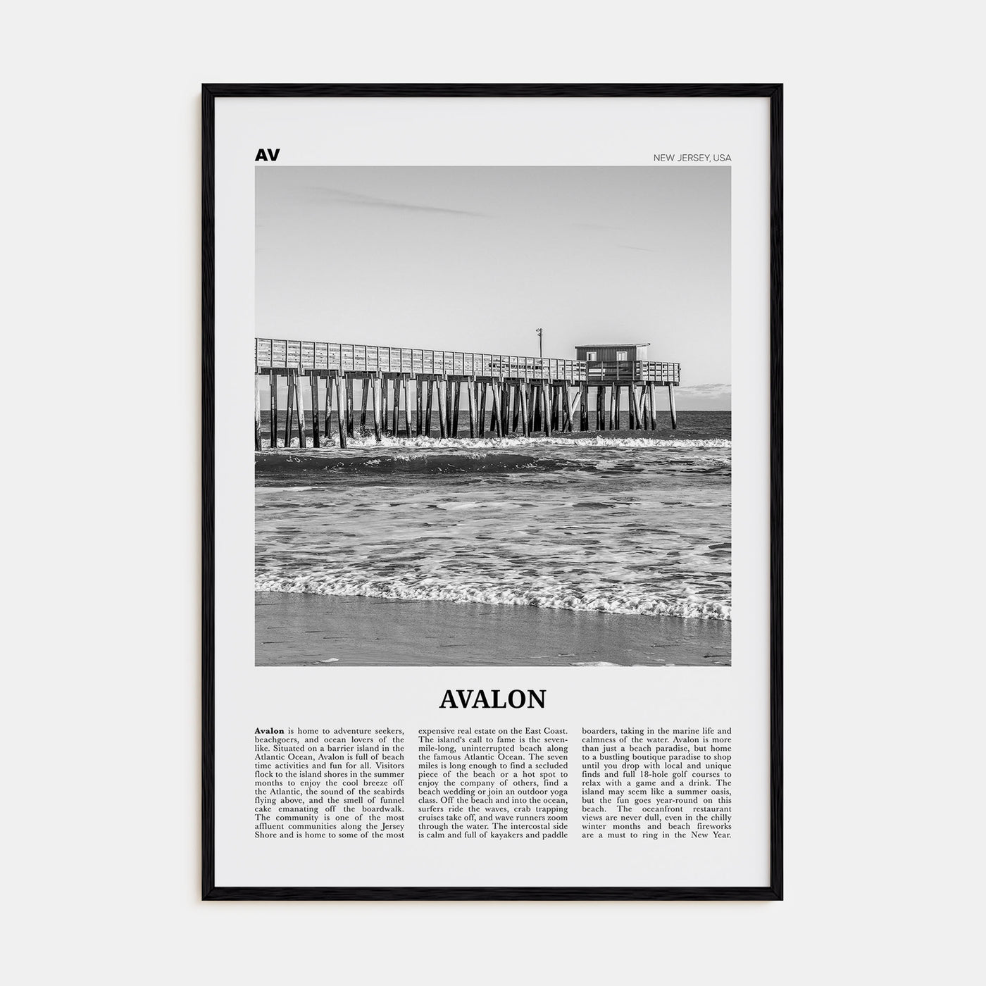 Avalon, New Jersey Travel B&W Poster
