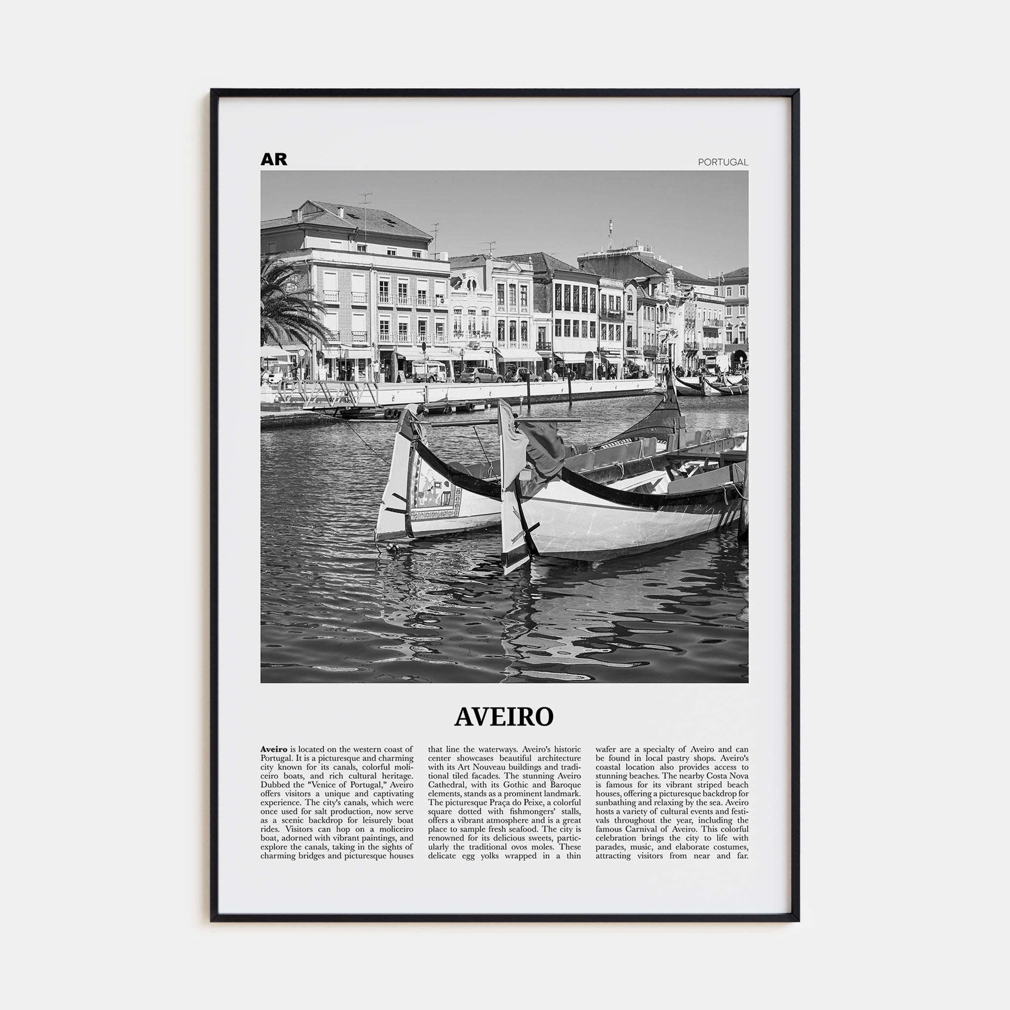 Aveiro Travel B&W Poster