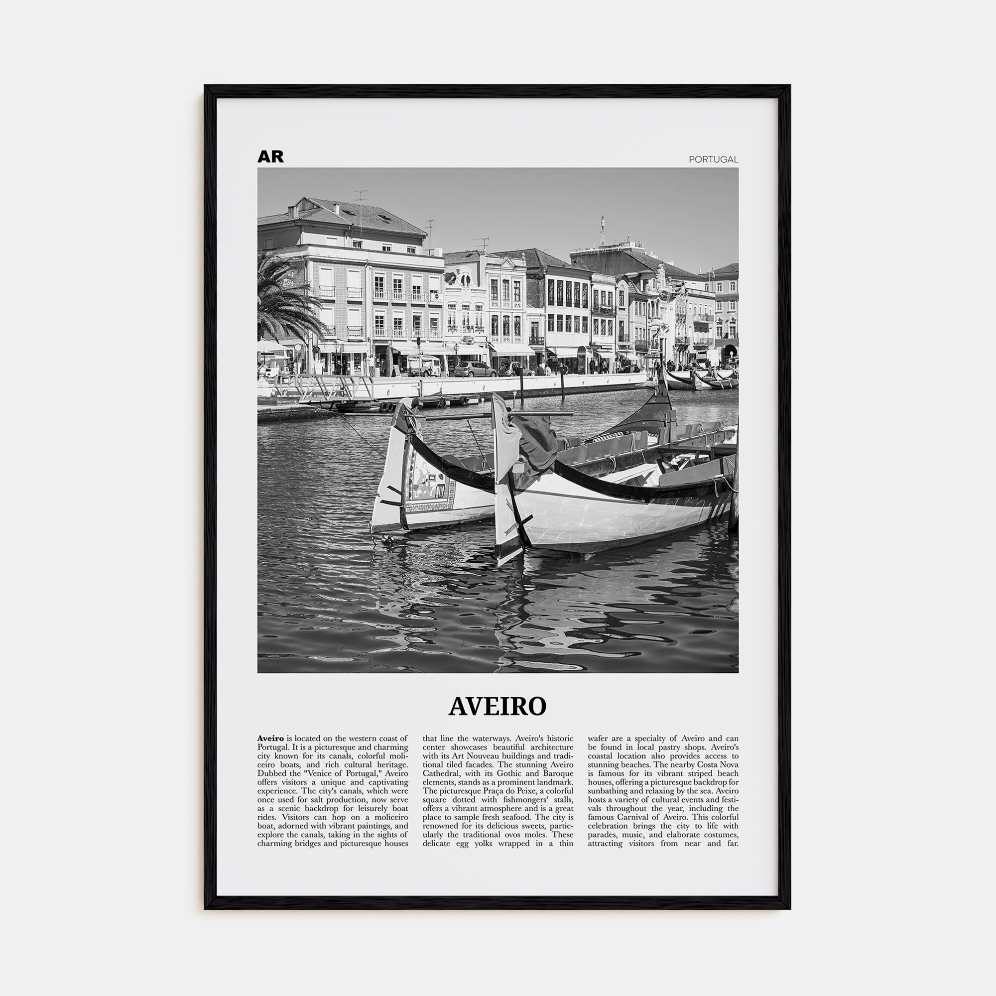 Aveiro Travel B&W Poster