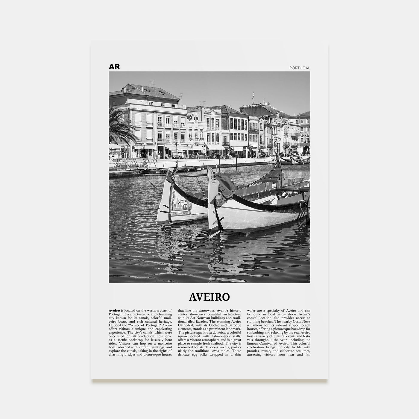 Aveiro Travel B&W Poster