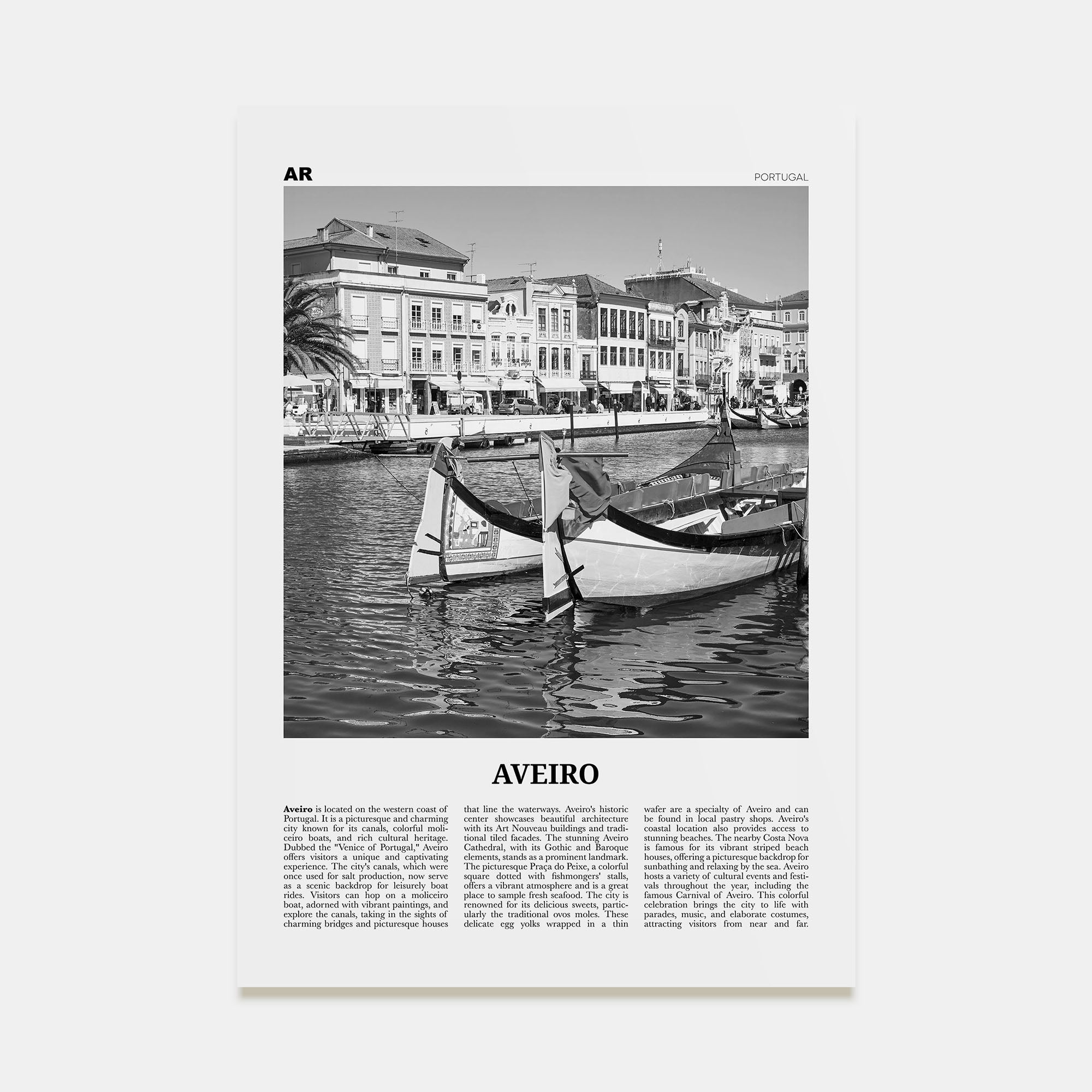 Aveiro Travel B&W Poster