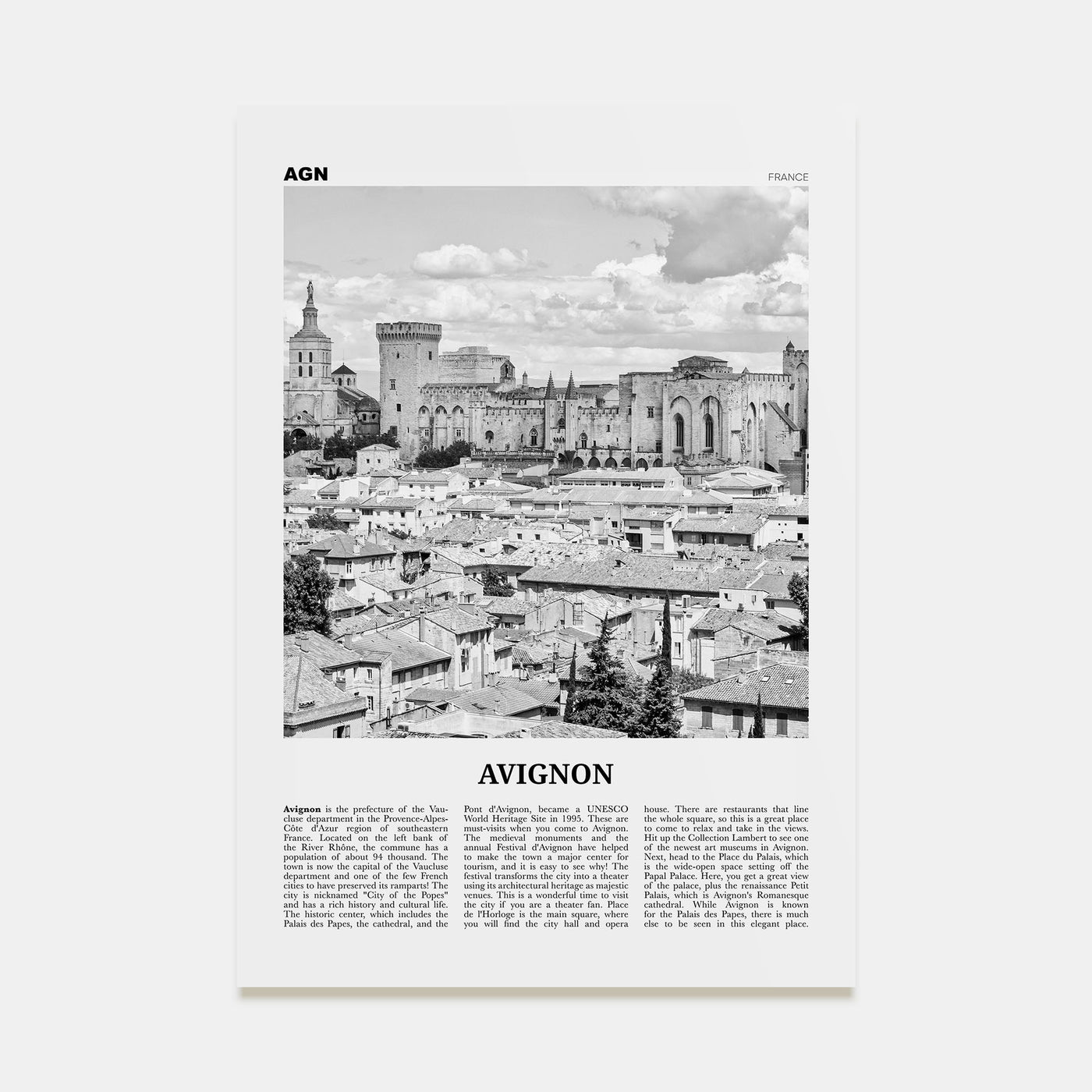 Avignon Travel B&W Poster