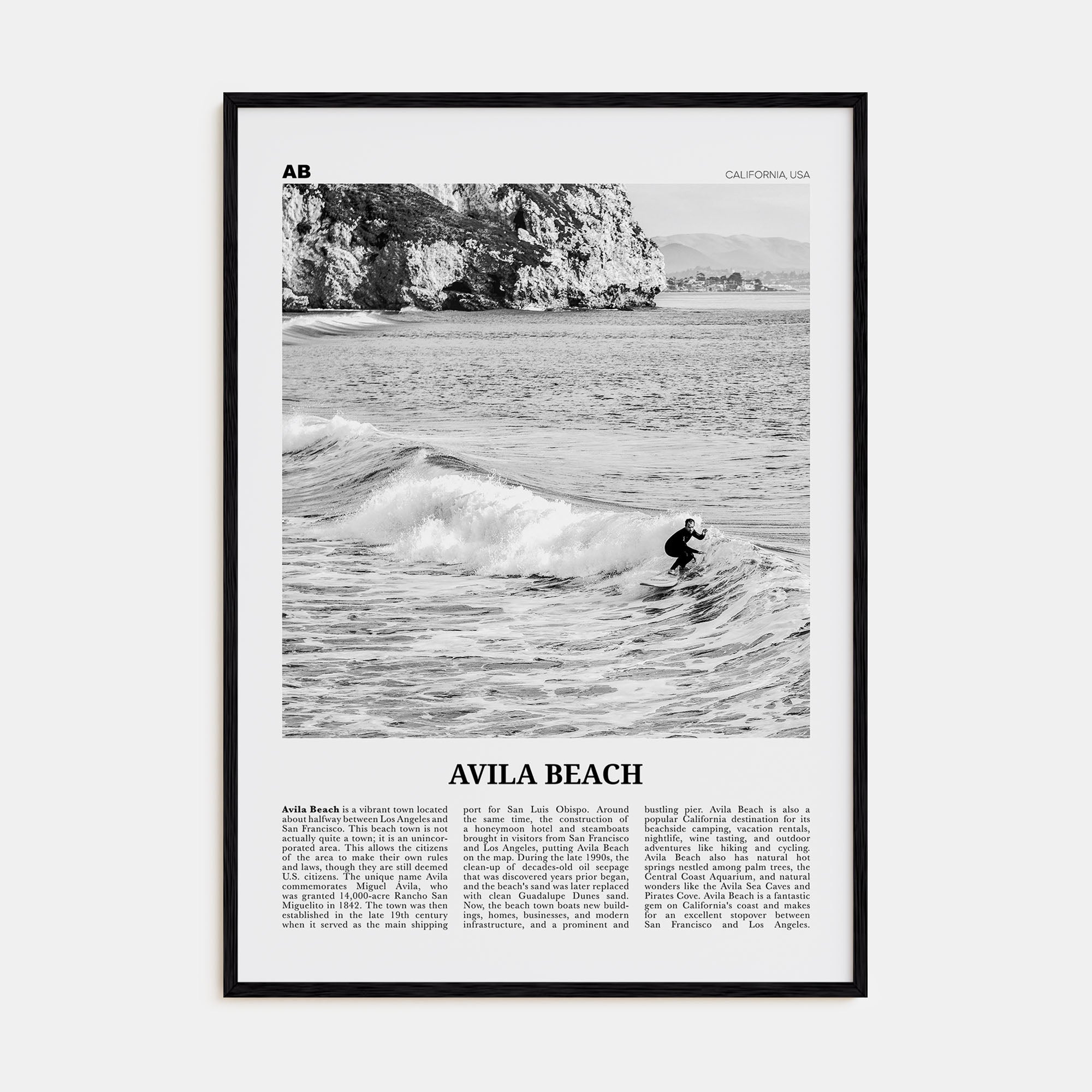 Avila Beach Travel B&W No 2 Poster
