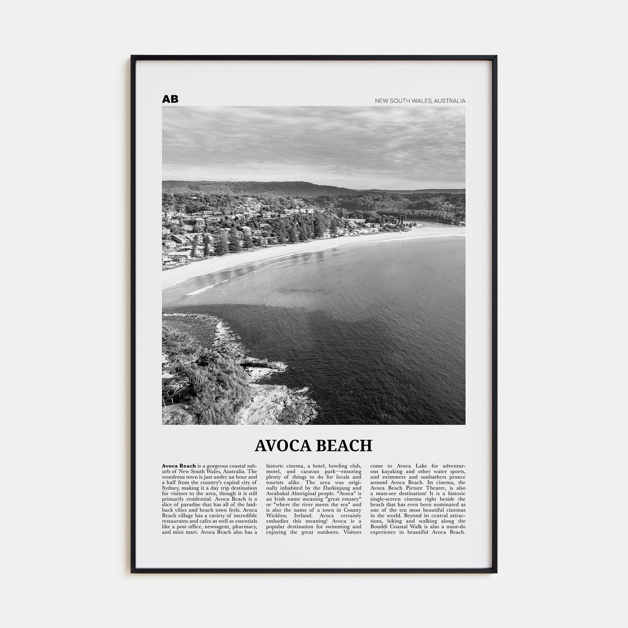 Avoca Beach Travel B&W Poster