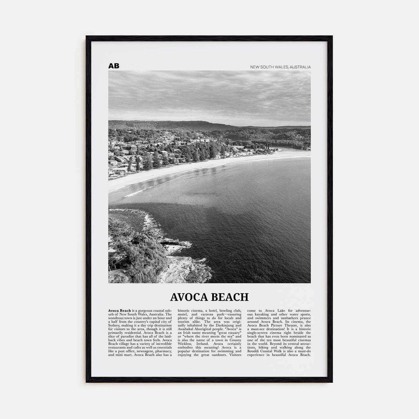 Avoca Beach Travel B&W Poster