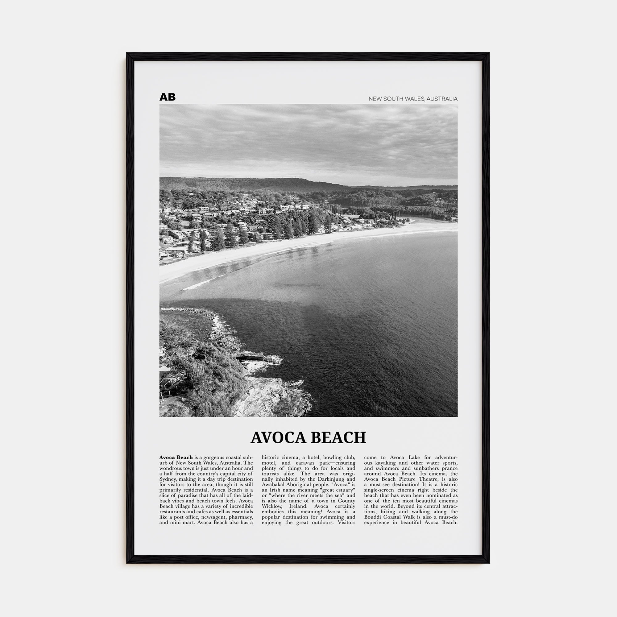Avoca Beach Travel B&W Poster