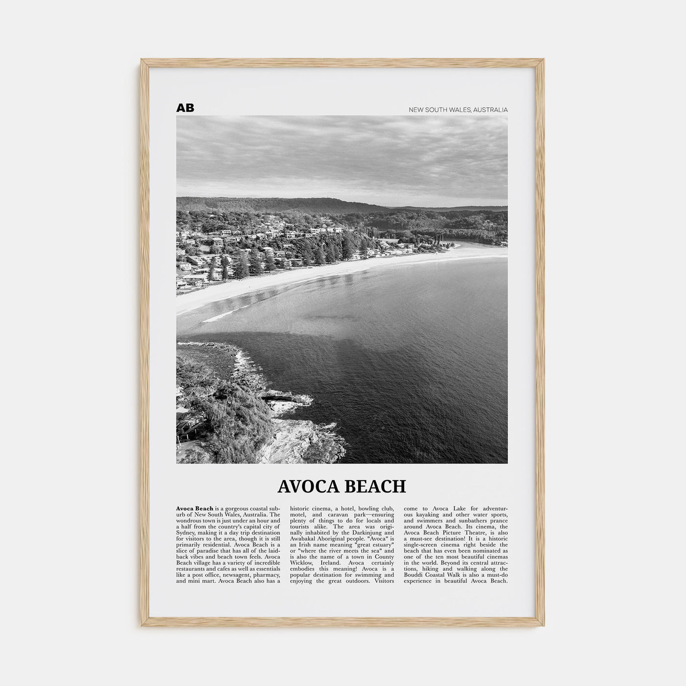 Avoca Beach Travel B&W Poster