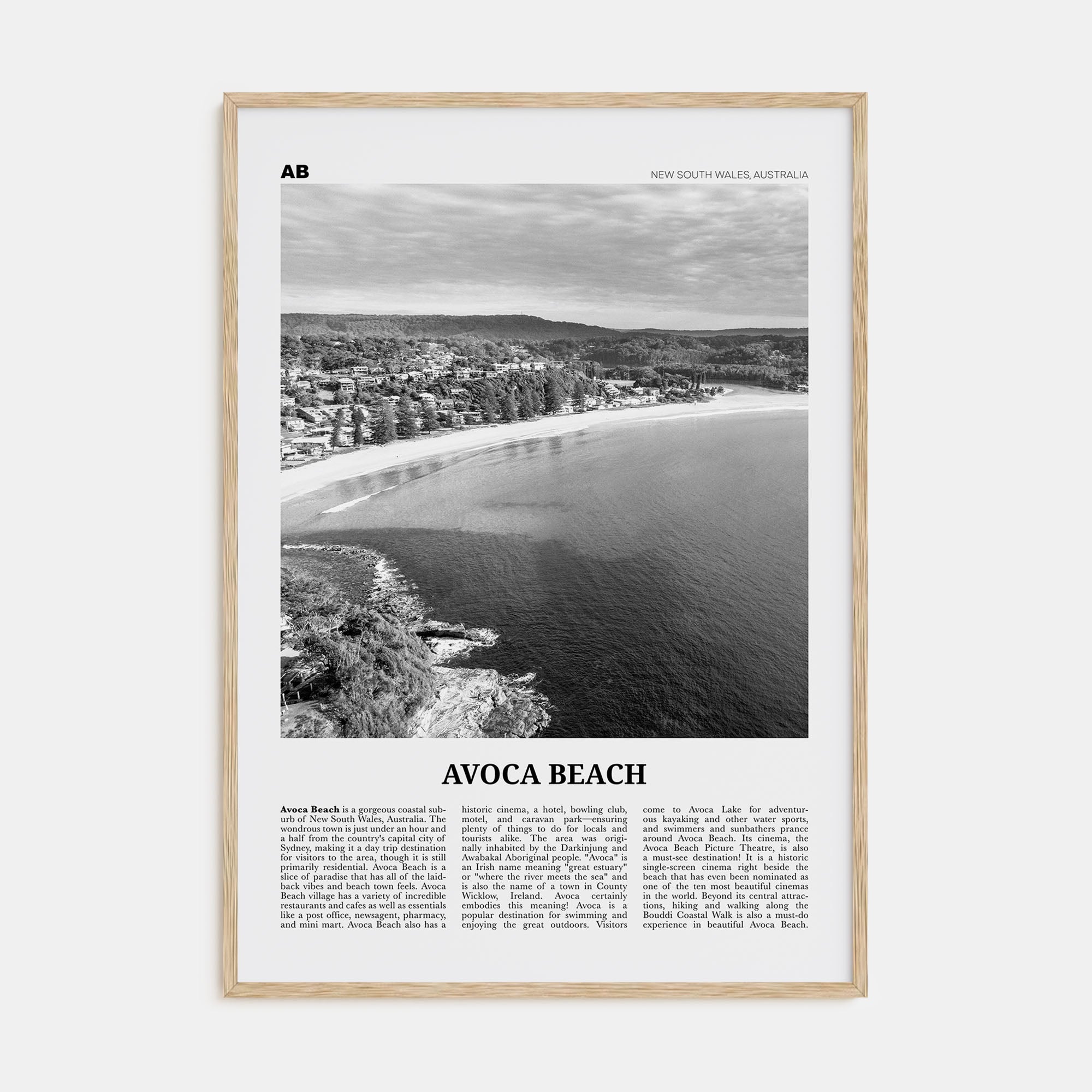 Avoca Beach Travel B&W Poster